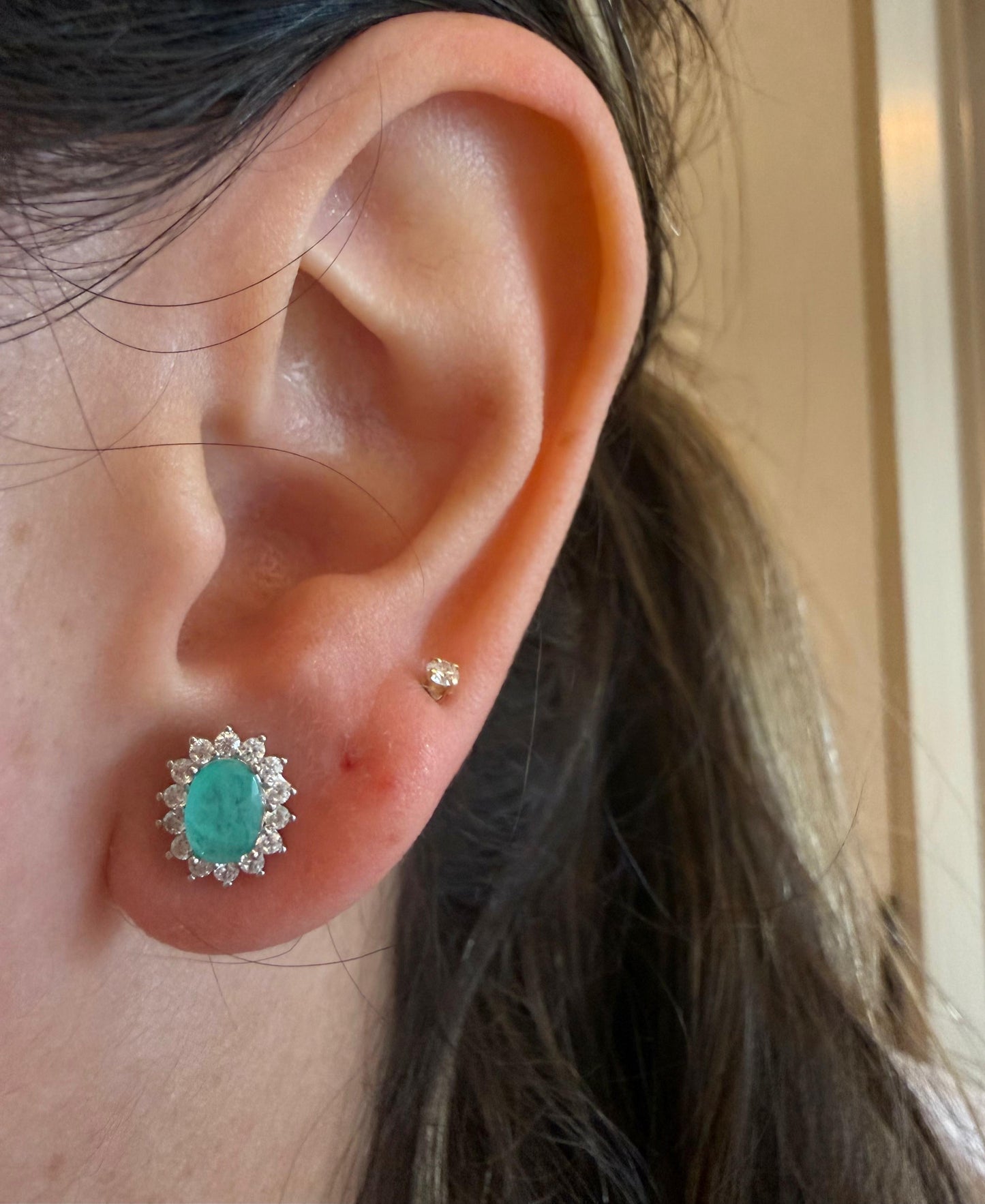 LAB CREATED PARAIBA VINATGE OVAL CZ HALO EARRINGS