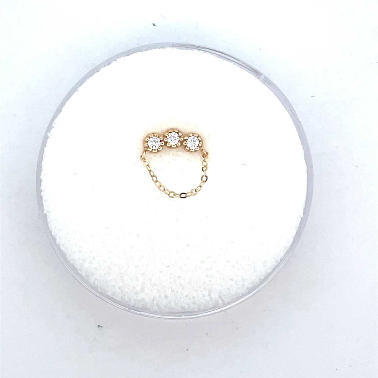 14K SINGLE PIERCING 3 SOLITAIRE WITH HALO