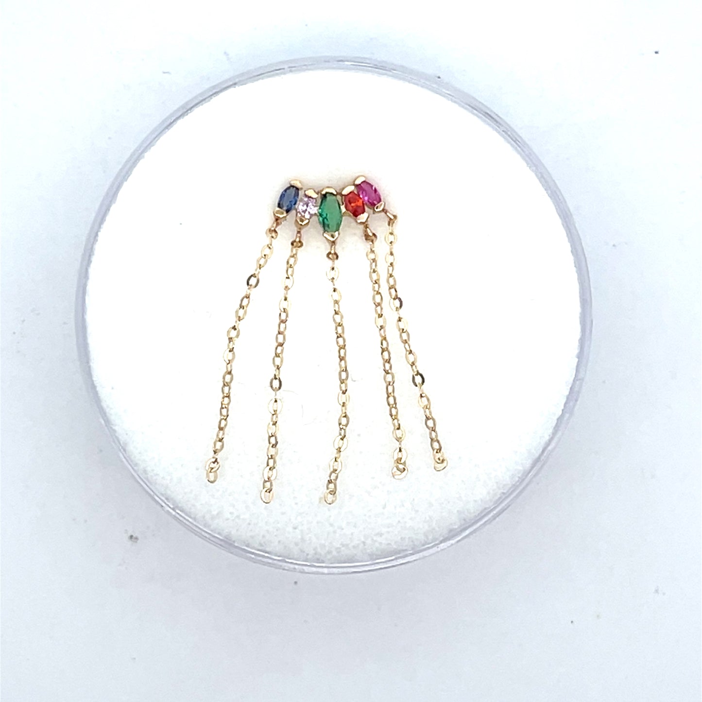 14K SINGLE PIERCING MULTICOLOR WITH CHAINS
