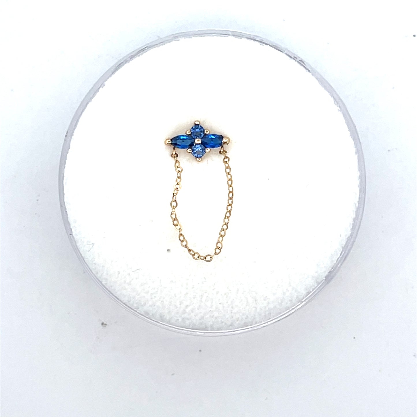 14K SINGLE PIERCING 4CZ STUDS BLUE