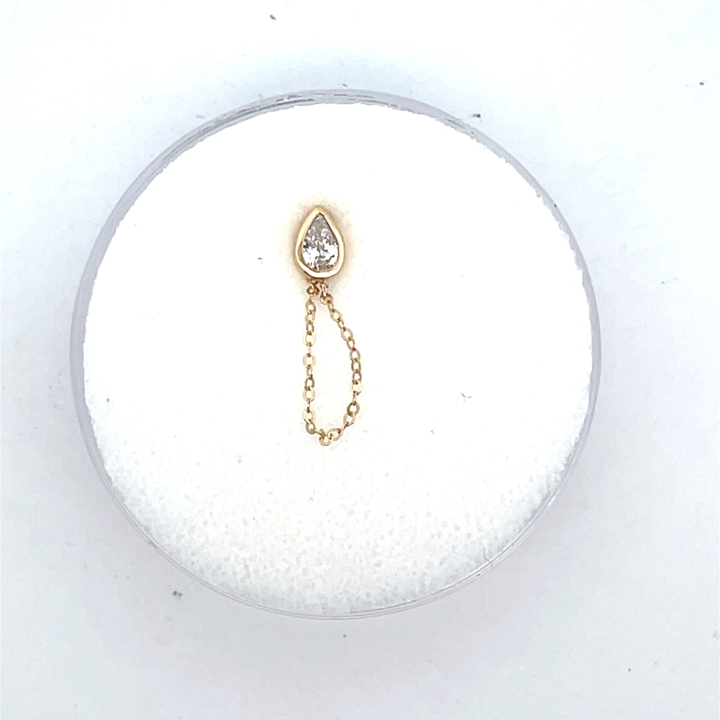 14K SINGLE PIERCING PEAR WITH BEZEL AND CHAIN