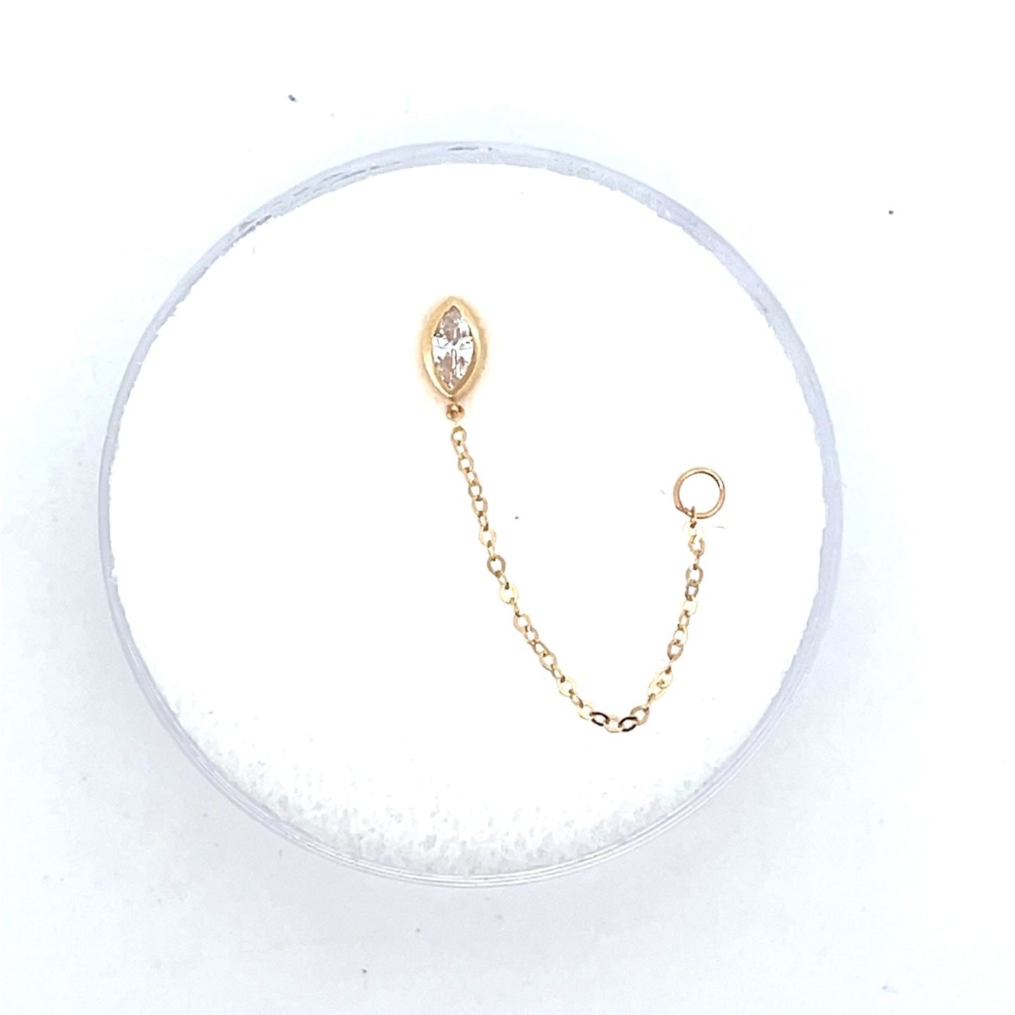 14K SINGLE PIERCING CHAIN MARQUISE WITH BEZEL AND CONNECTOR