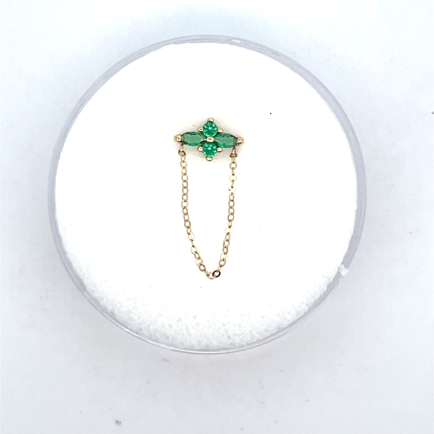 14K SINGLE PIERCING 4CZ STUDS GREEN