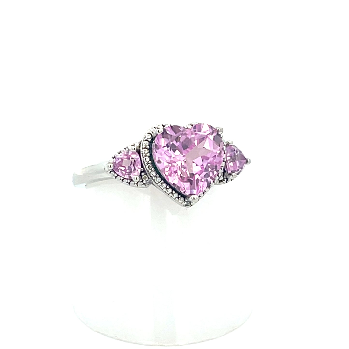 NATURAL PINK TOPAZ HEART WITH NATURAL DIAMONDS (SIZE 7)