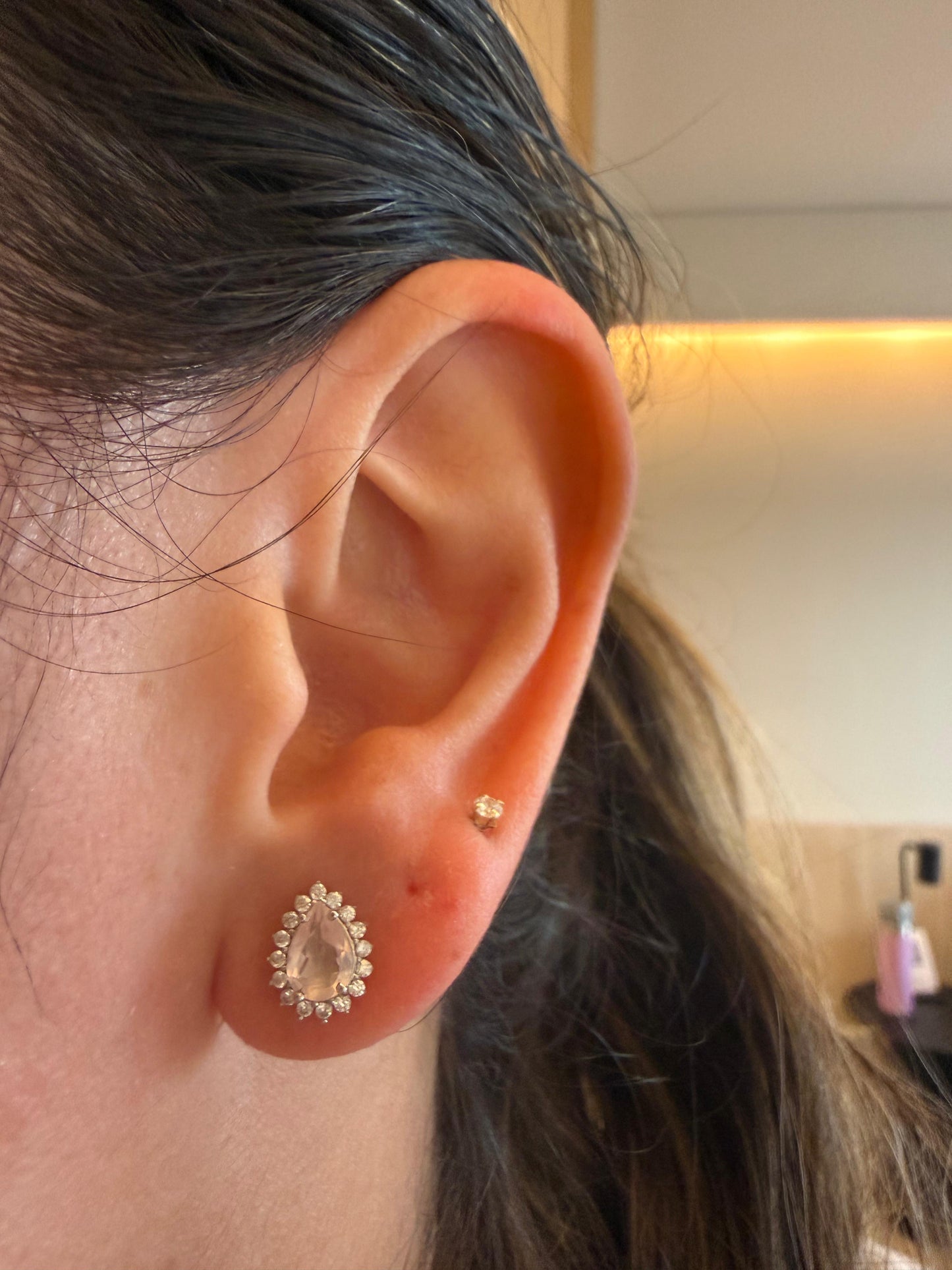 LAB CREATED PINK PARAIBA PEAR CZ HALO EARRINGS