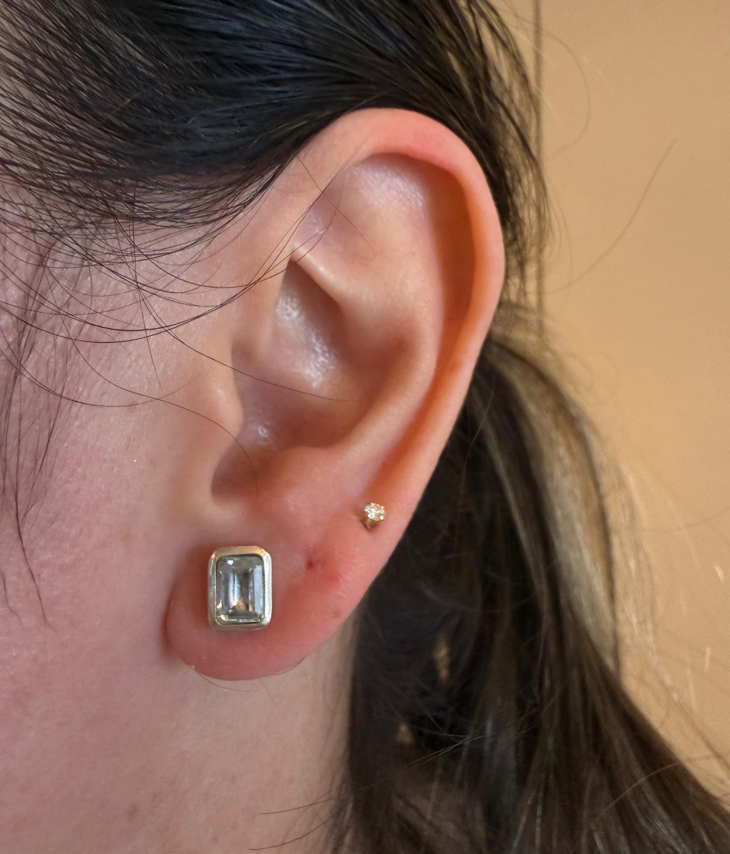 BLUE TOPAZ EMERALD CUT EARRINGS