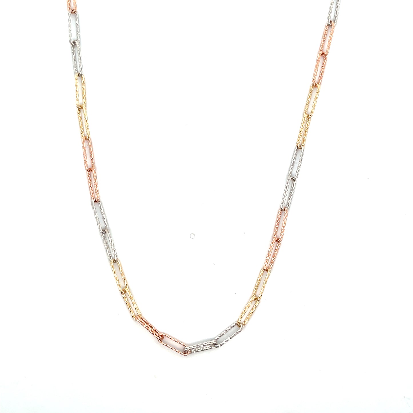 14K YG RG WG TRICOLOR CLIP CHAIN NECKLACE