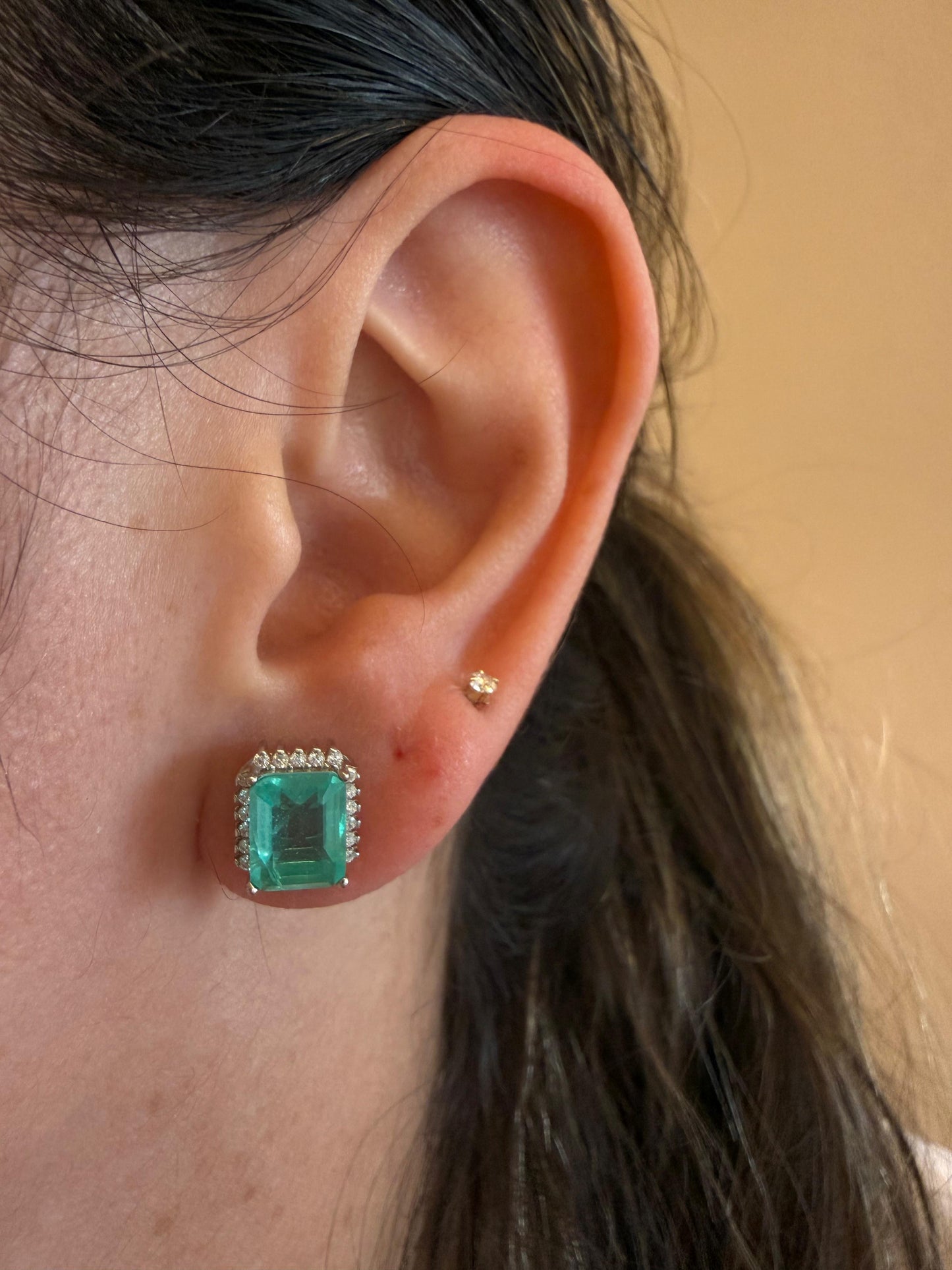 LAB CREATED PARAIBA RECTANGULAR CZ HALO EARRINGS