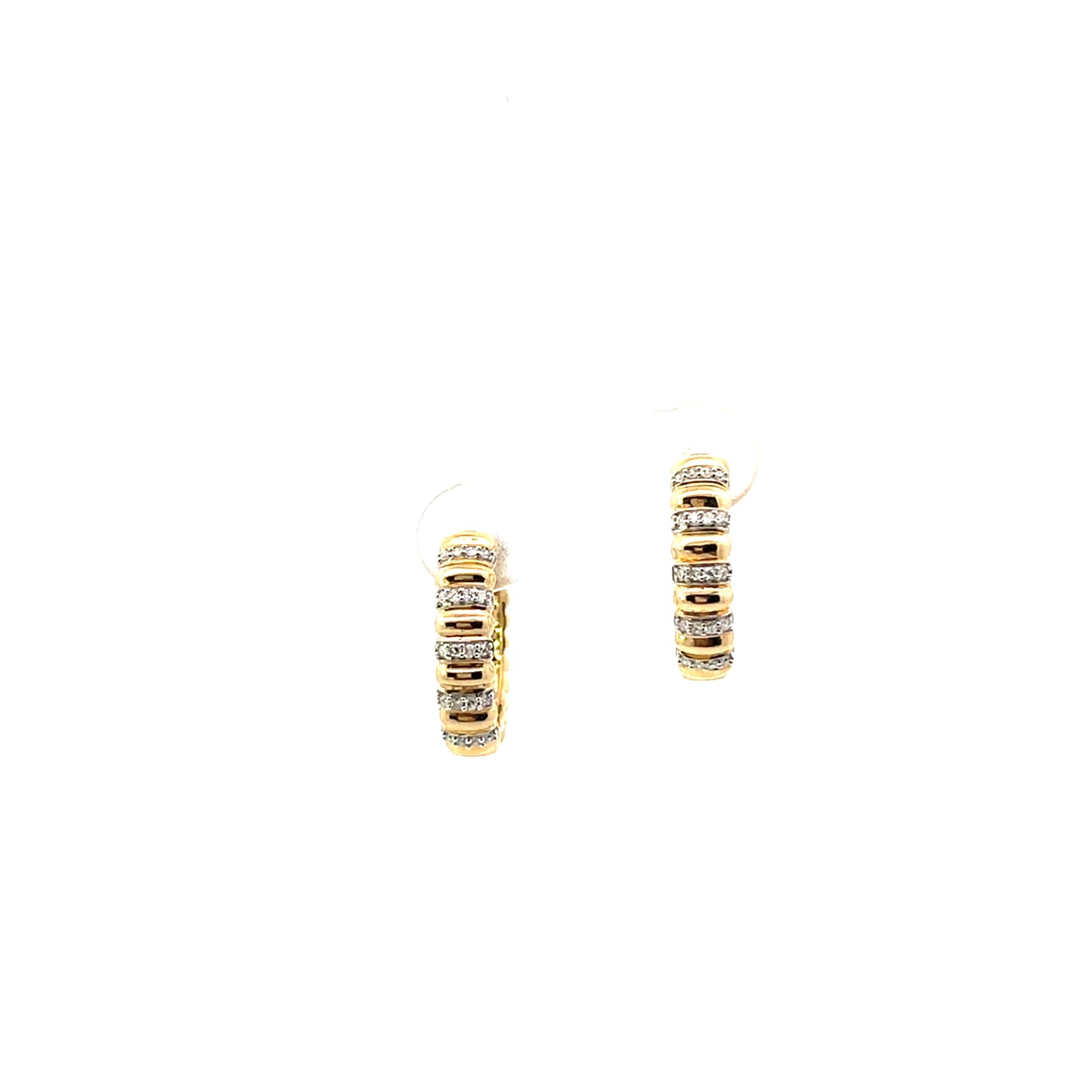 10K YG D-0.13CTW FLUTED AND DIAMOND HOOPS