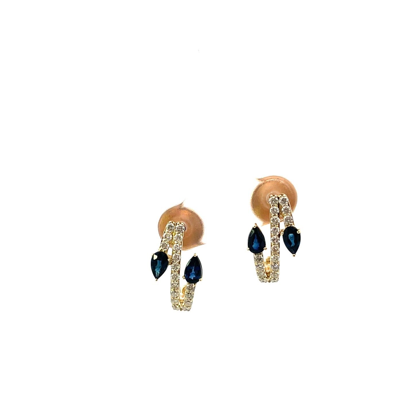 10K YG D-0.55CTW 2 SAPPHIRE PEAR AND DIAMOND EARRINGS