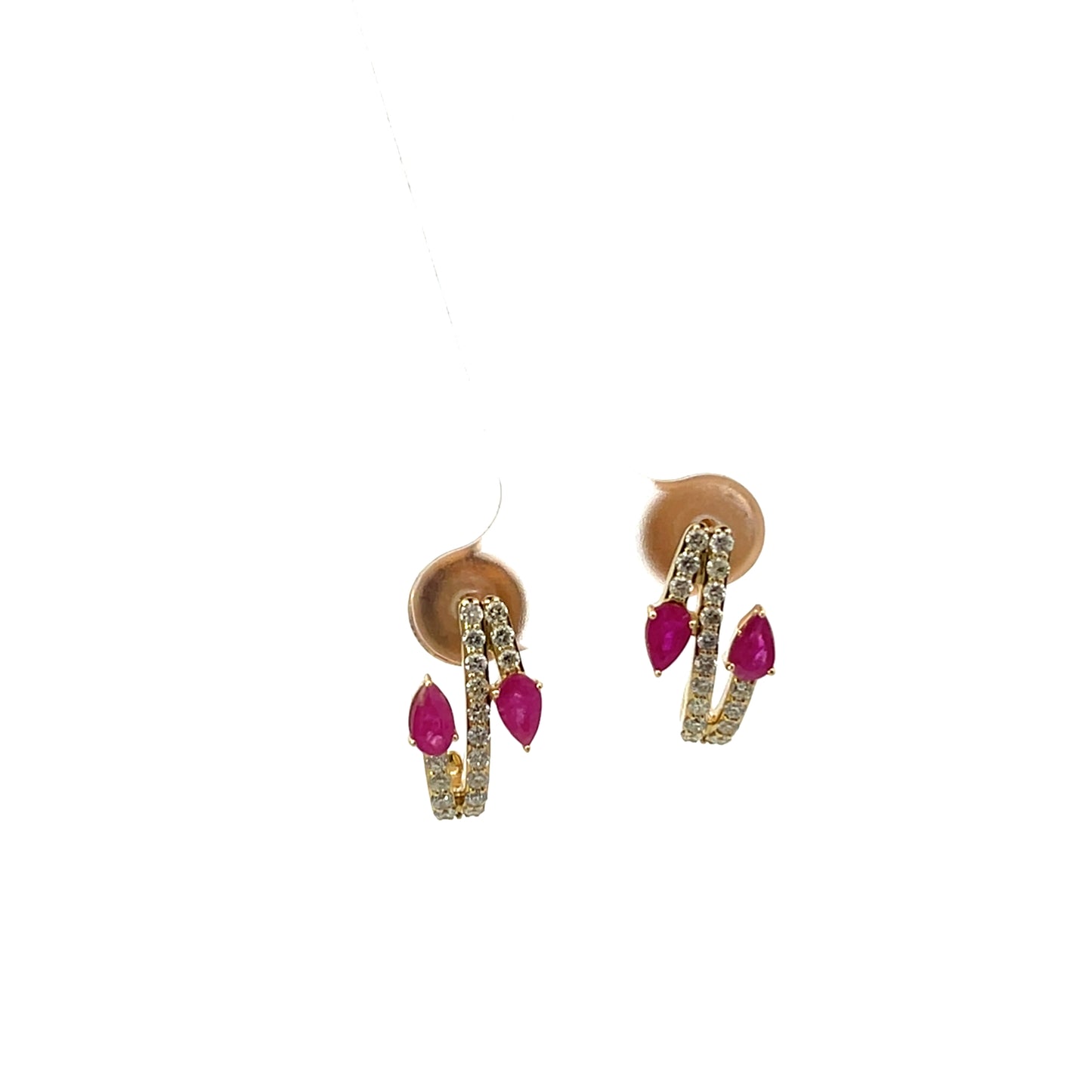 10K YG D-0.35CTW 2 RUBY PEAR AND DIAMOND EARRINGS