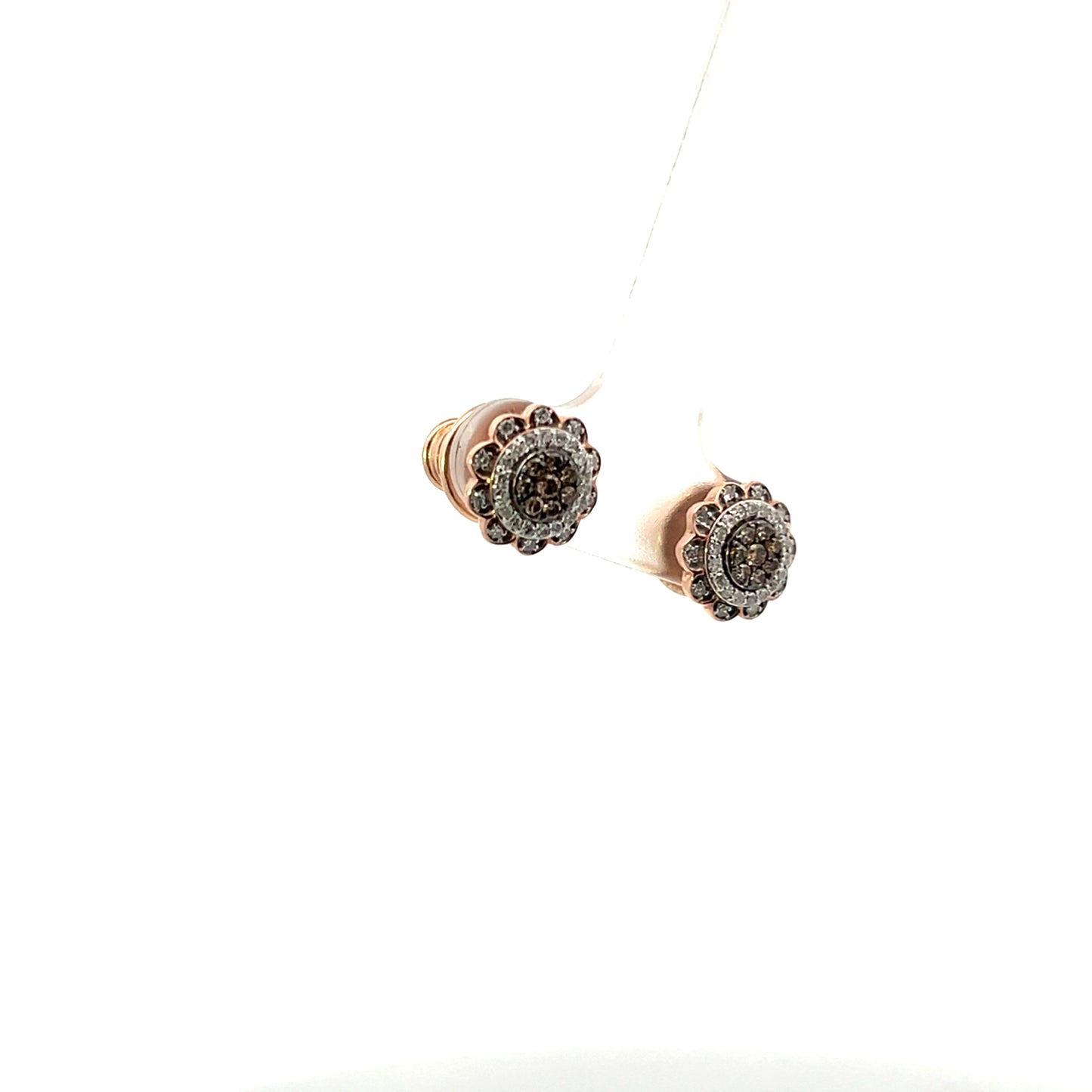 10K YG D-0.37CTW FLOWER COGNAC DIAMOND STUD EARRINGS