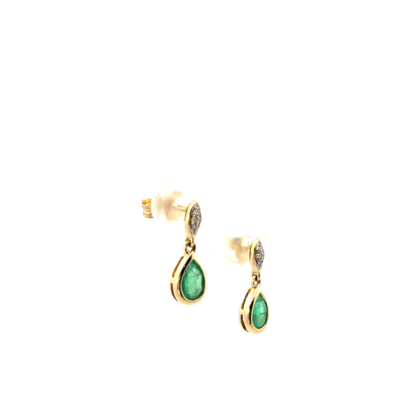 10K YG D-0.03CTW MAQUISE DIAMOND AND PEAR DROP EMERALD PENDANT EARRINGS