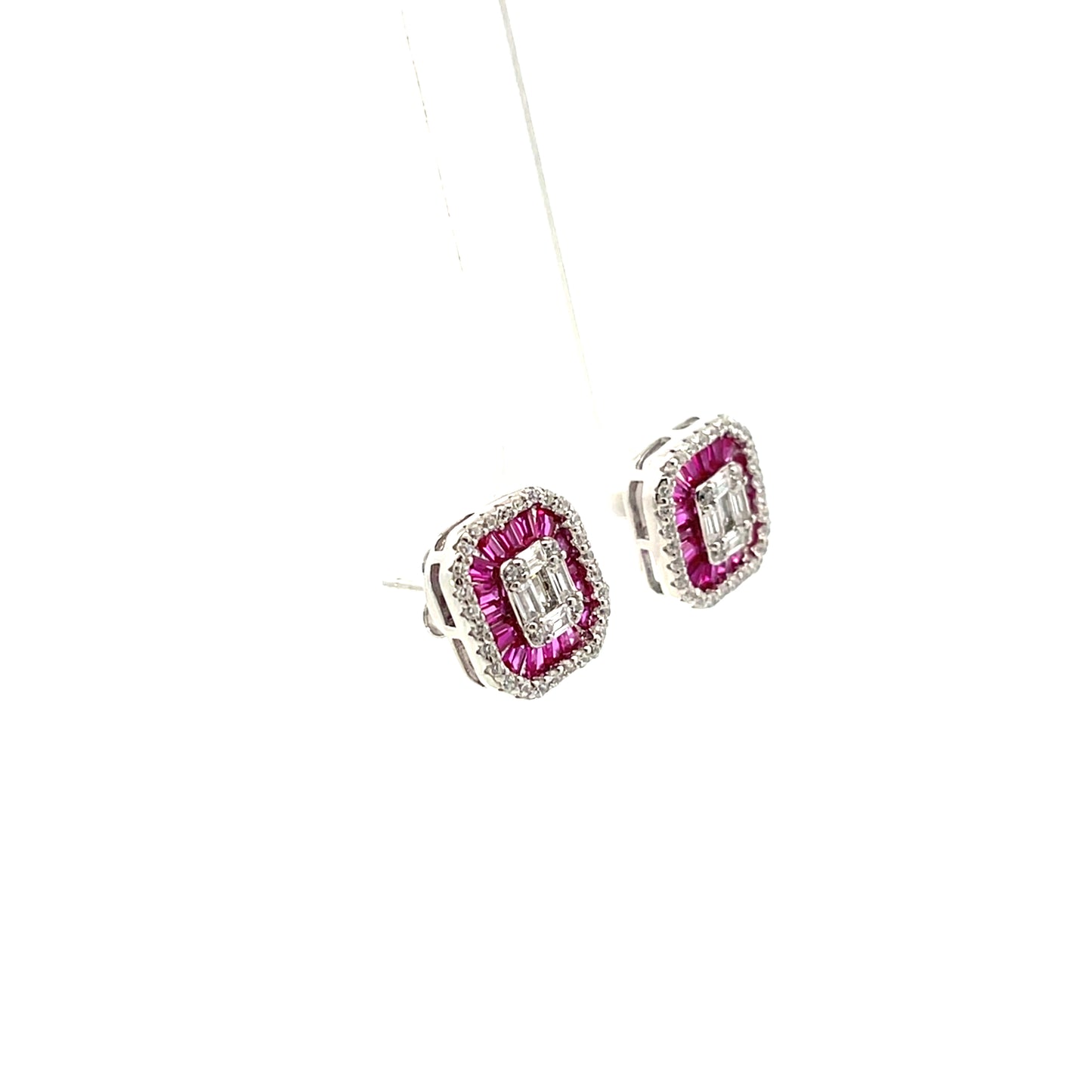 HEXAGONAL FULL CZ STUDS RED SILVER EARRINGS