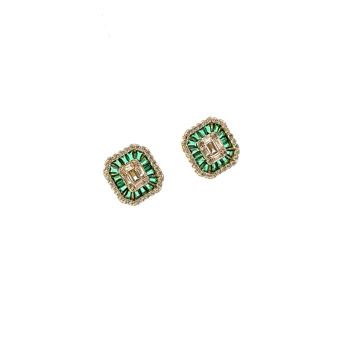 HEXAGONAL FULL CZ STUDS GREEN SGP EARRINGS