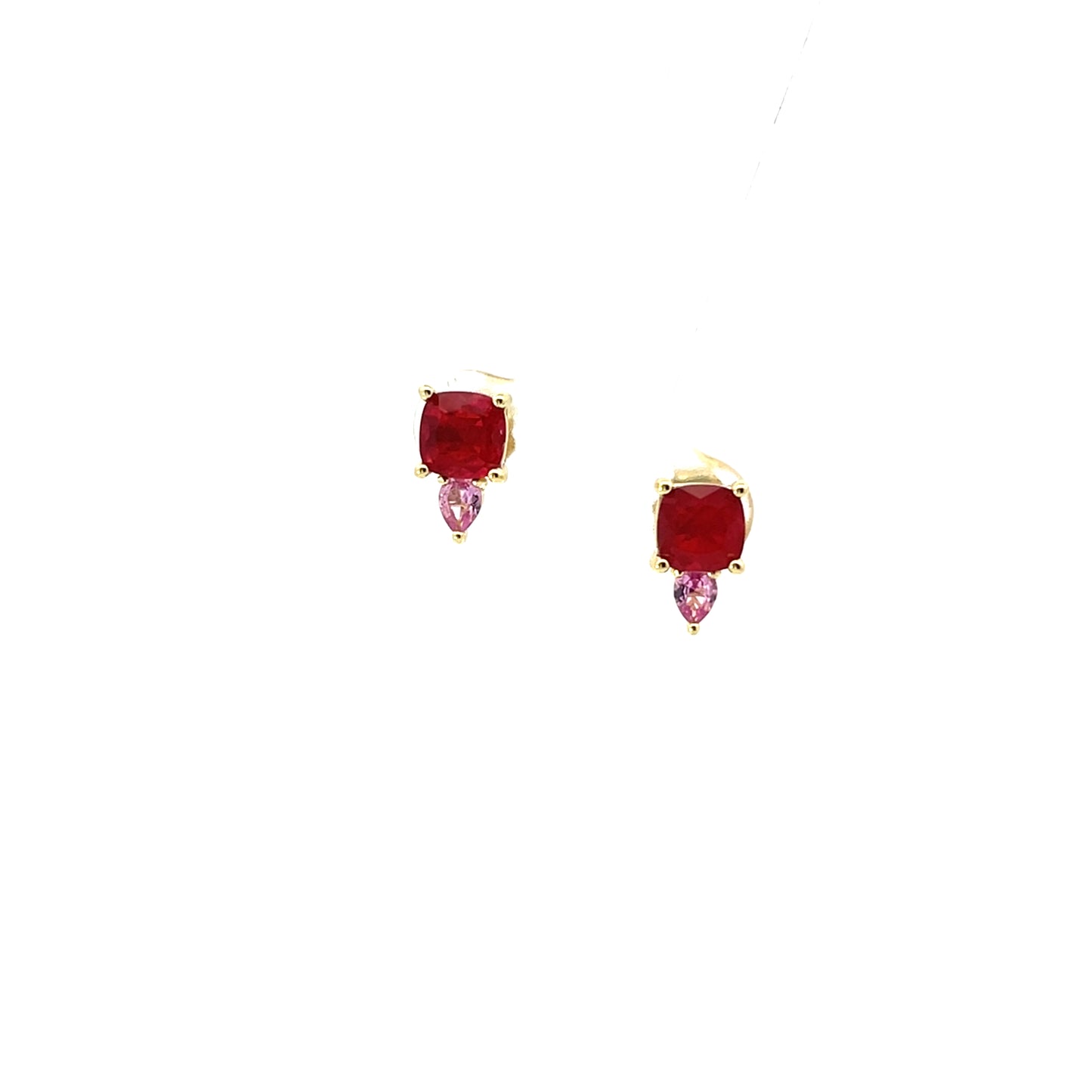 CUSHION AND SMALL DROP EARRINGS PINK RED