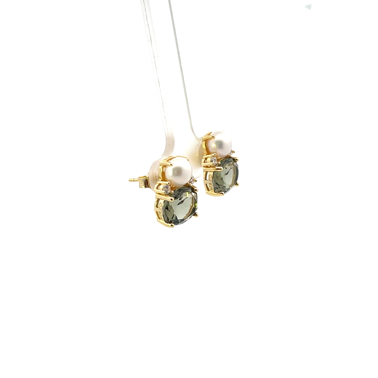 OVAL GREEN AND PEARL EARRINGS