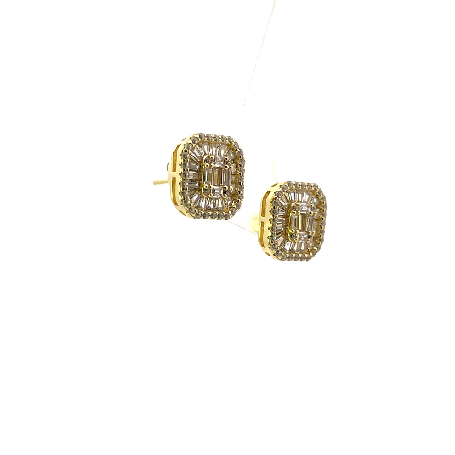 HEXAGONAL FULL CZ STUDS CLEAR SGP EARRINGS