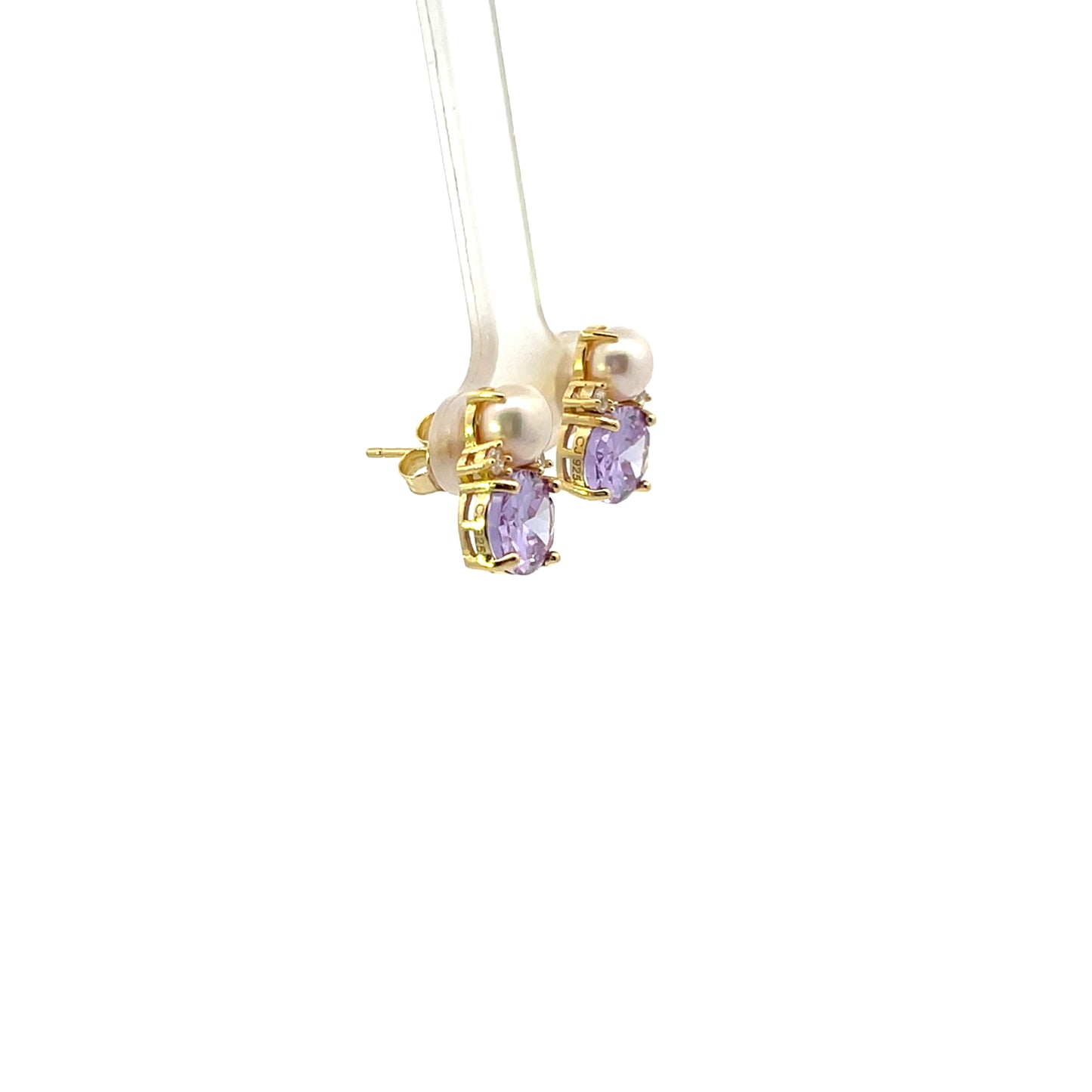 OVAL VIOLET AND PEARL EARRINGS