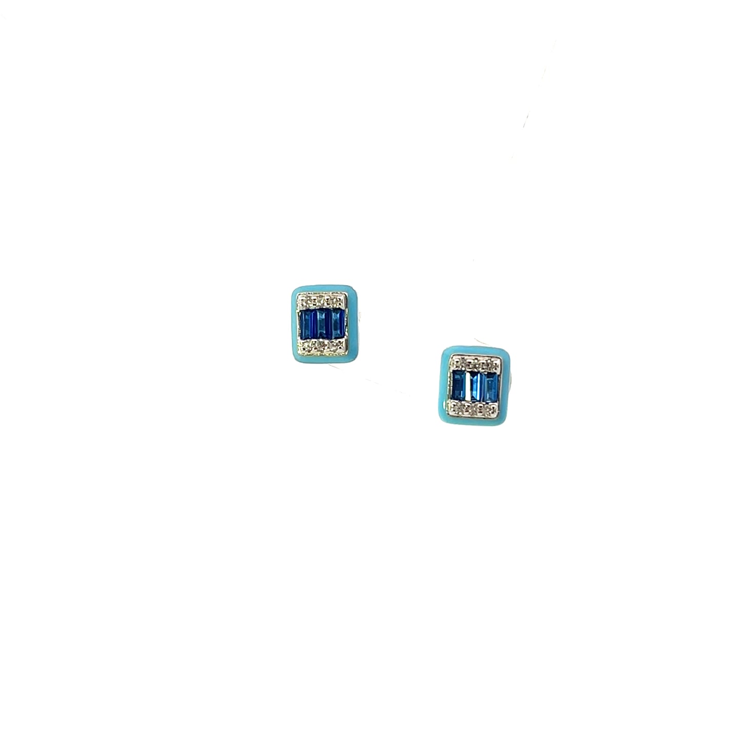 ENAMEL RECTANGLE WITH CZ BLUE EARRINGS
