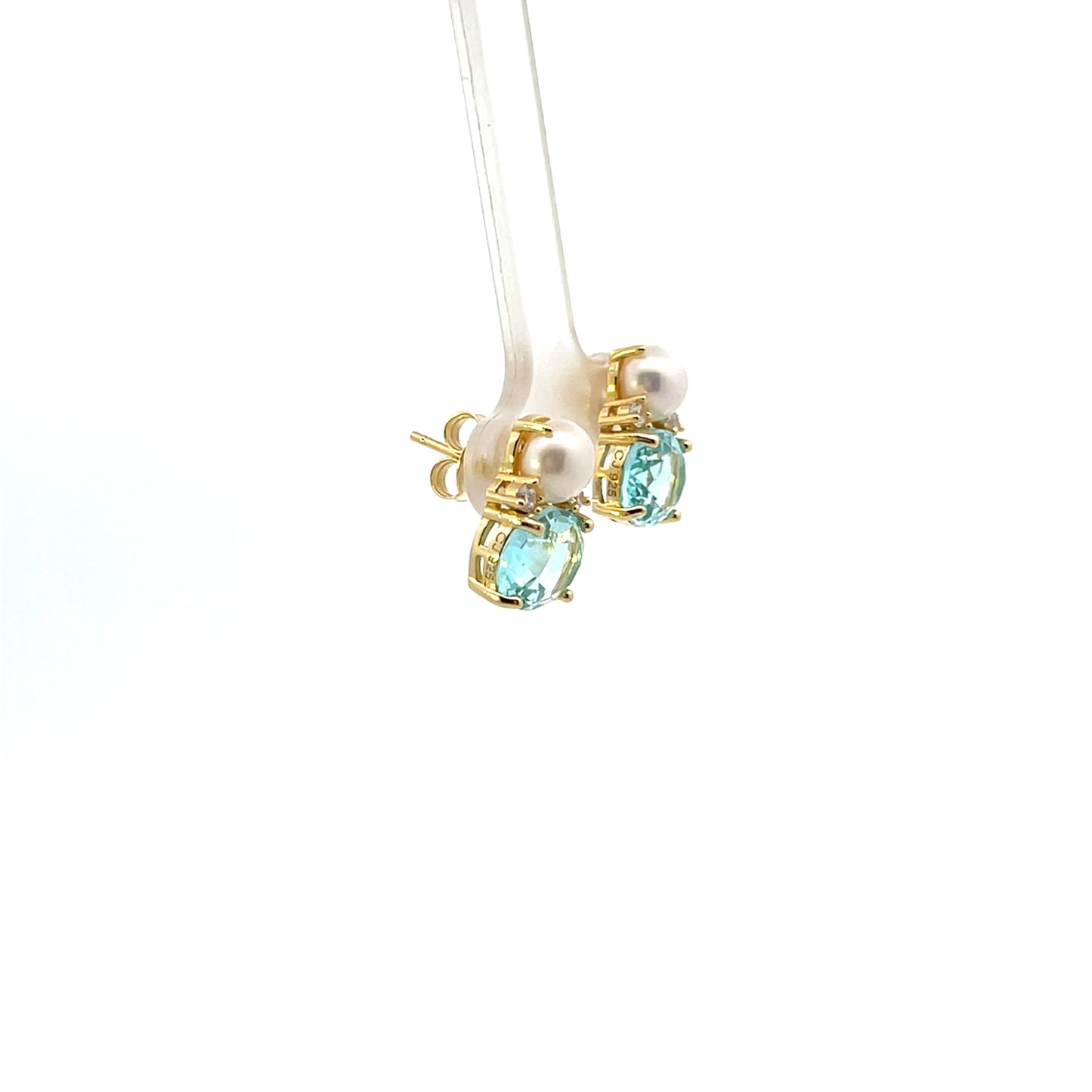 OVAL BLUE AND PEARL EARRINGS