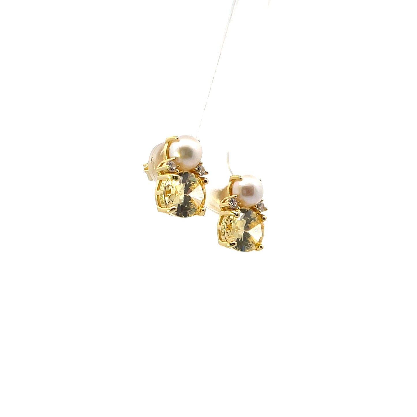 OVAL YELLOW AND PEARL EARRINGS