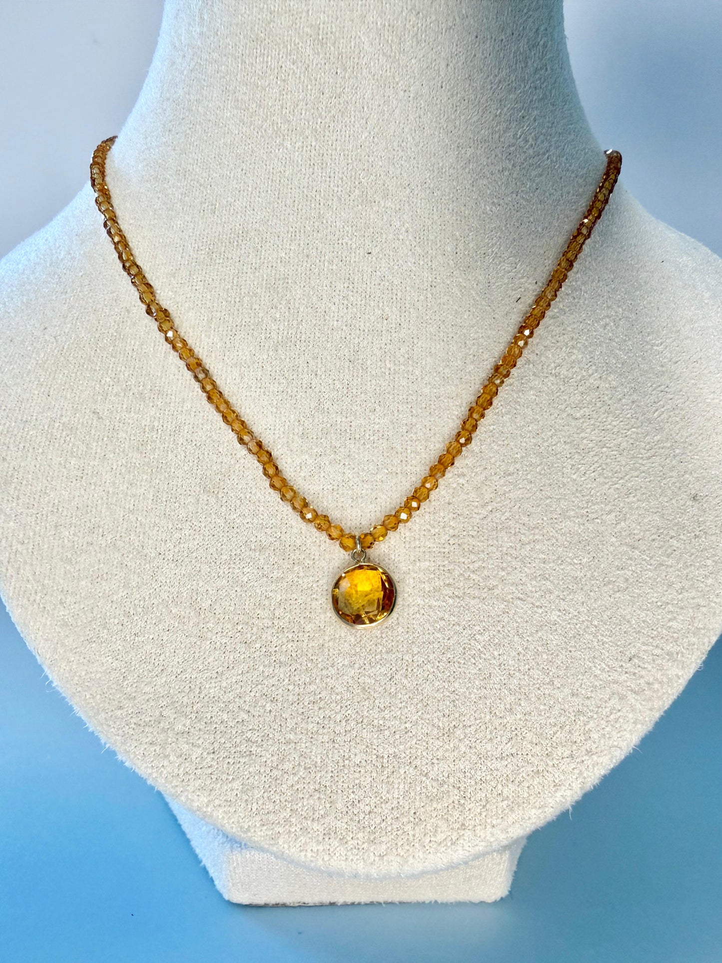 14K YG CITRINE BEADED NECKLACE WITH PENDANT 15.5" (Copy)