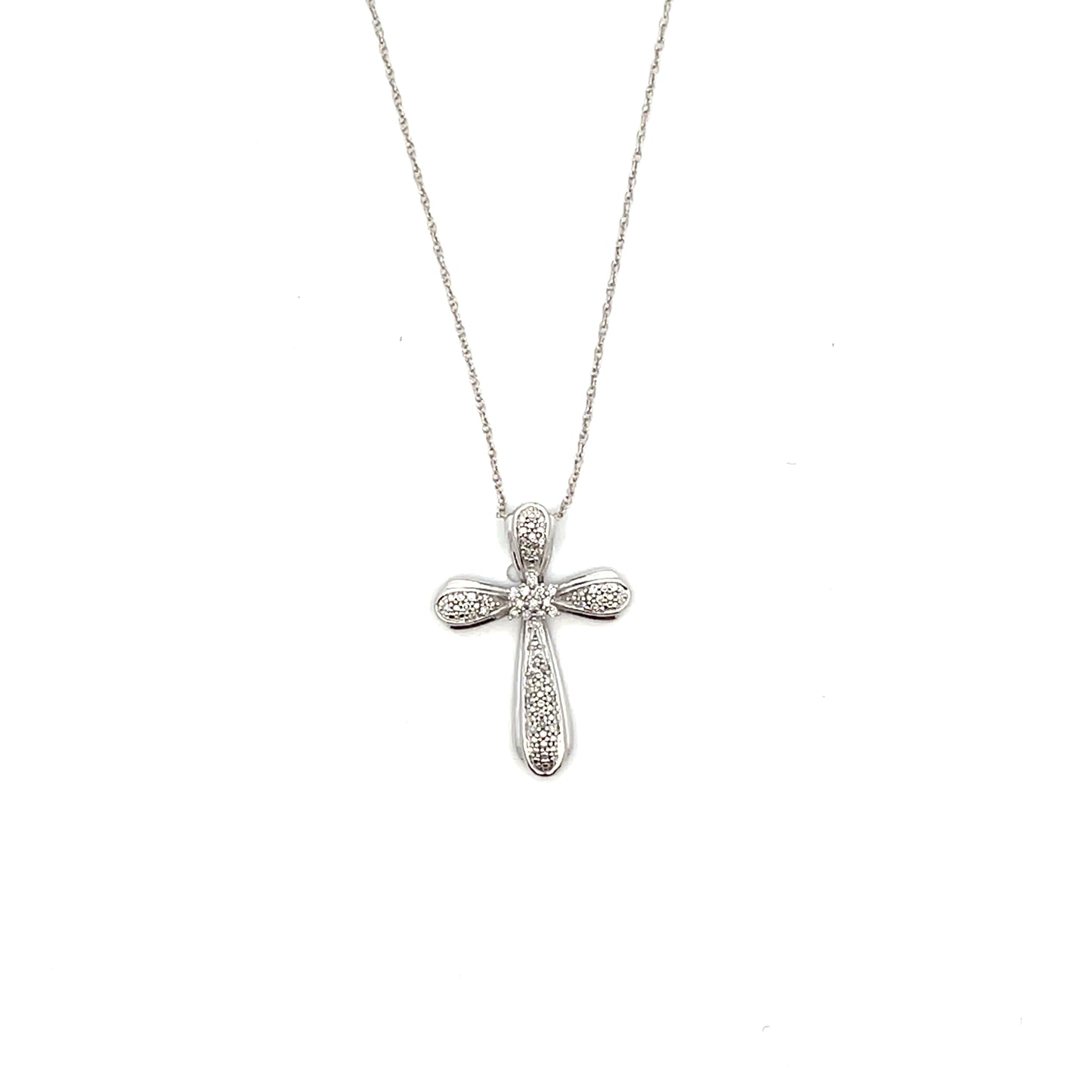 10K WG D-0.12CTW DIAMOND CROSS NECKLACE