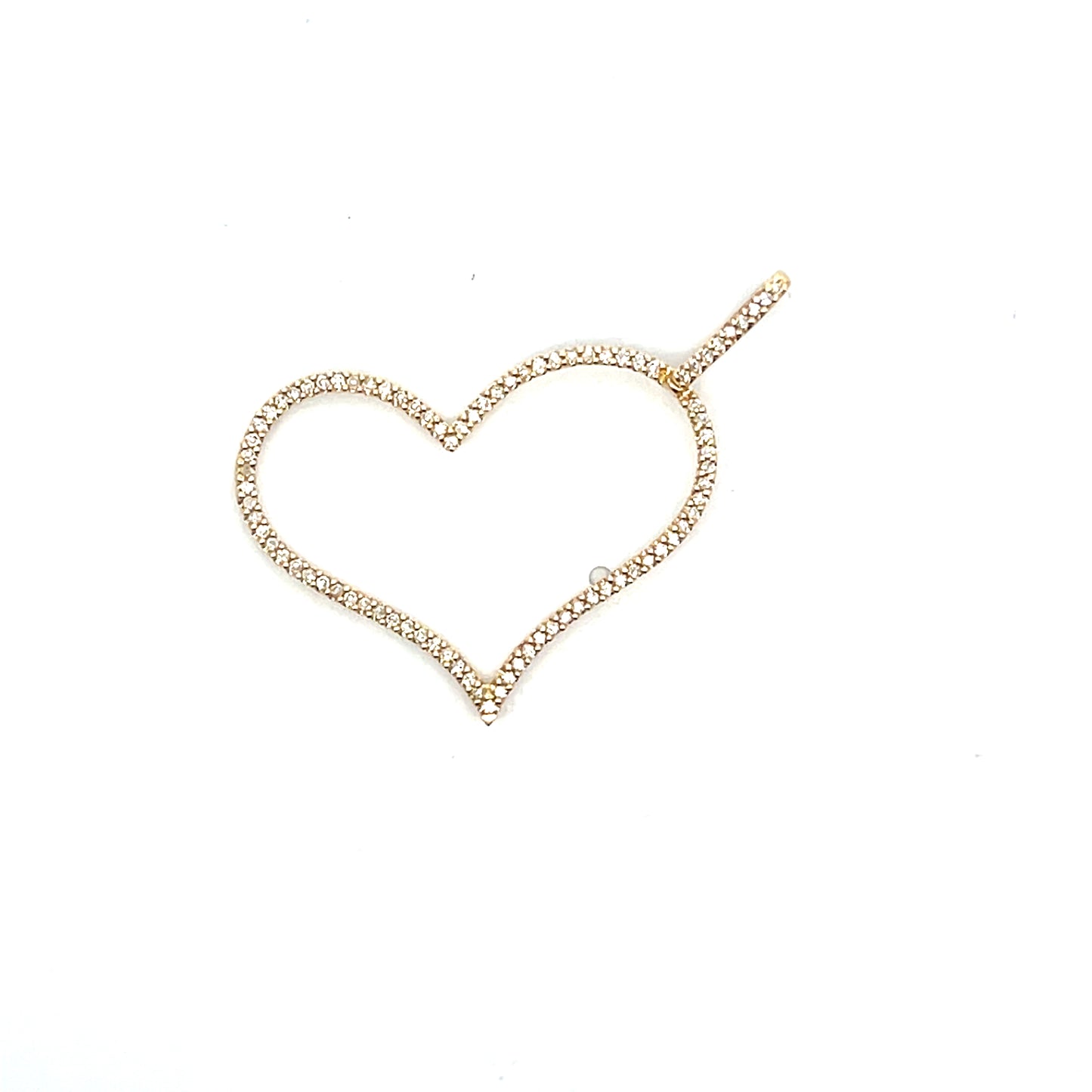 14K YG -D-0.25CTW BIG HOLLOW HEART WITH DIAMONDS CHARM