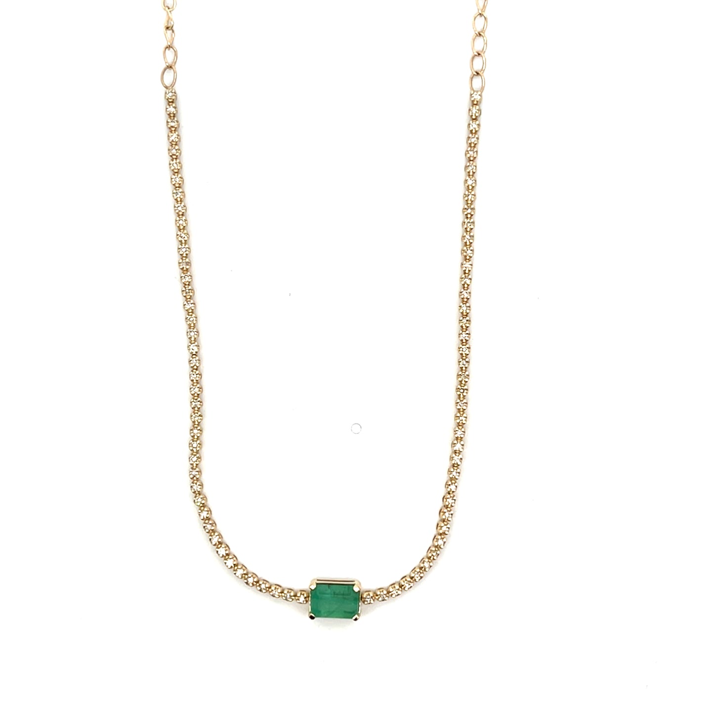 14K YG D-0.50CTW HALF TENNIS AND EMERALD NECKLACE 15"-18"