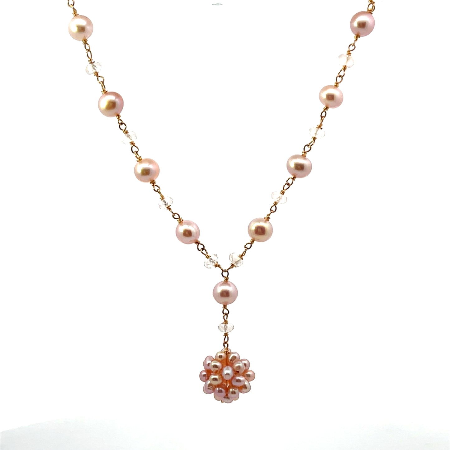 14K YG PINK NATURAL PEARL AND QUARTZ NECKLACE