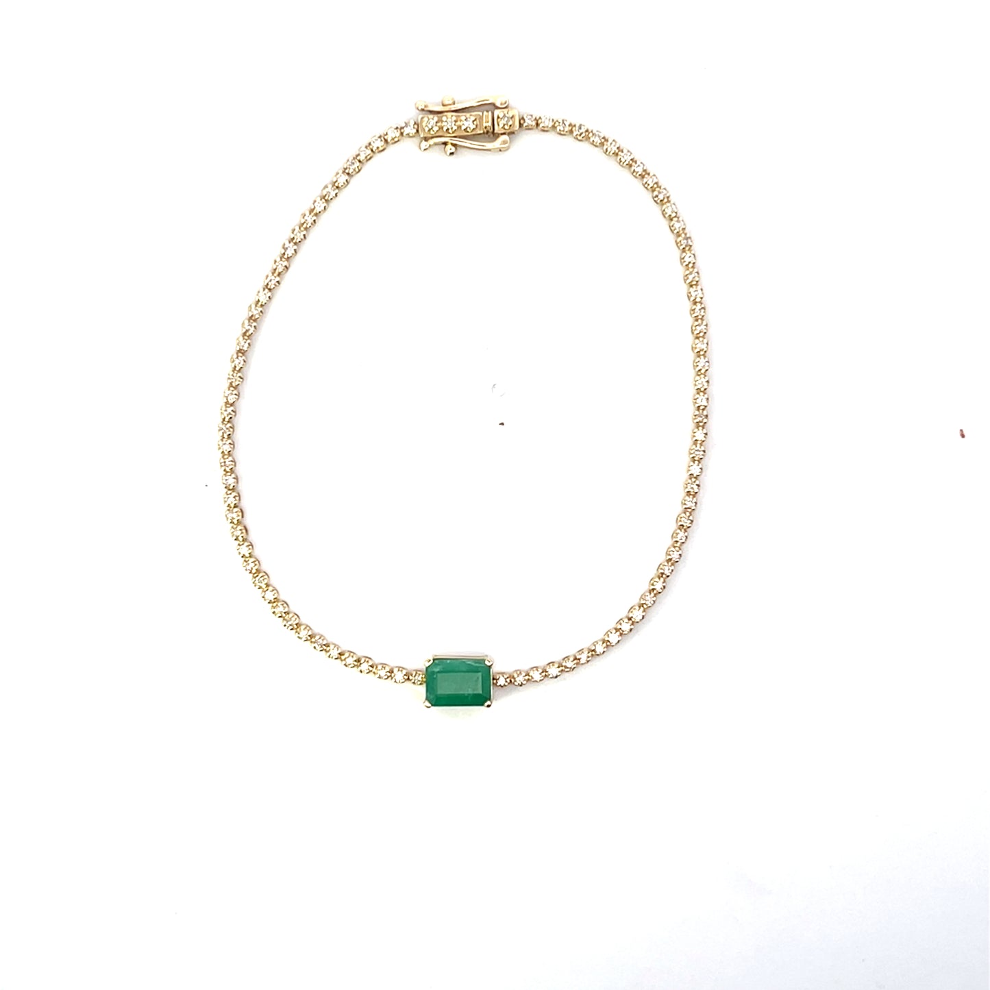 10K YG D-0.50CTW DIAMOND TENNIS BRACELET WITH 0.50 EMERALD 7"