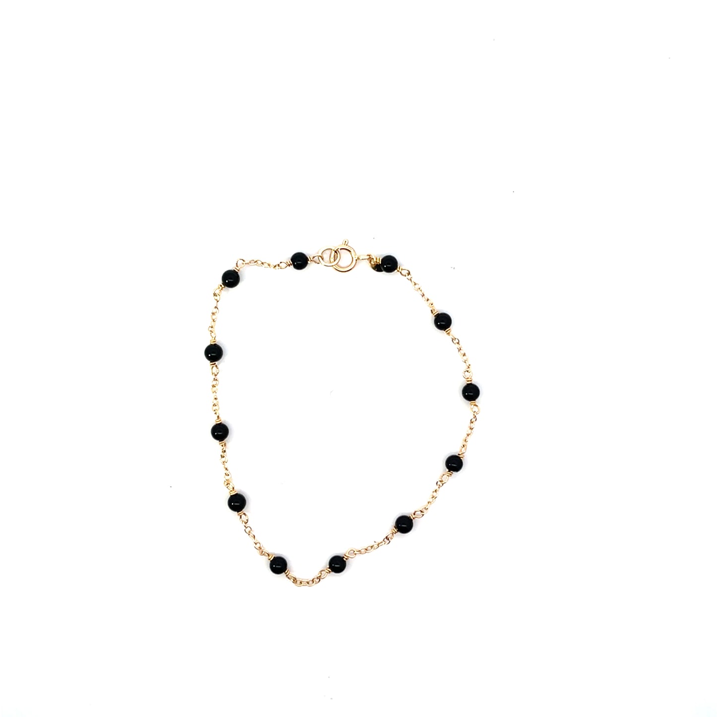 14K YG ONYX MINI BALL BRACELET 7"