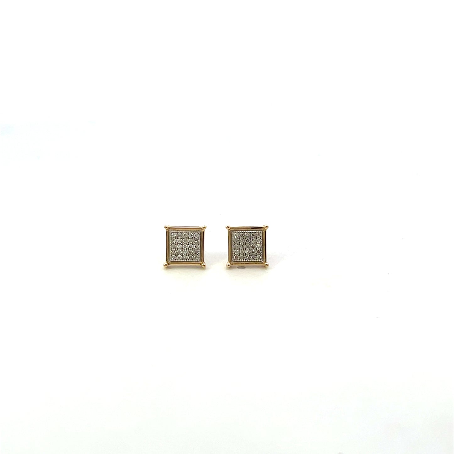 10KYD D-0.17CTW SQUARE NATURAL PAVE DIAMOND WITH BEZEL STUD EARRINGS