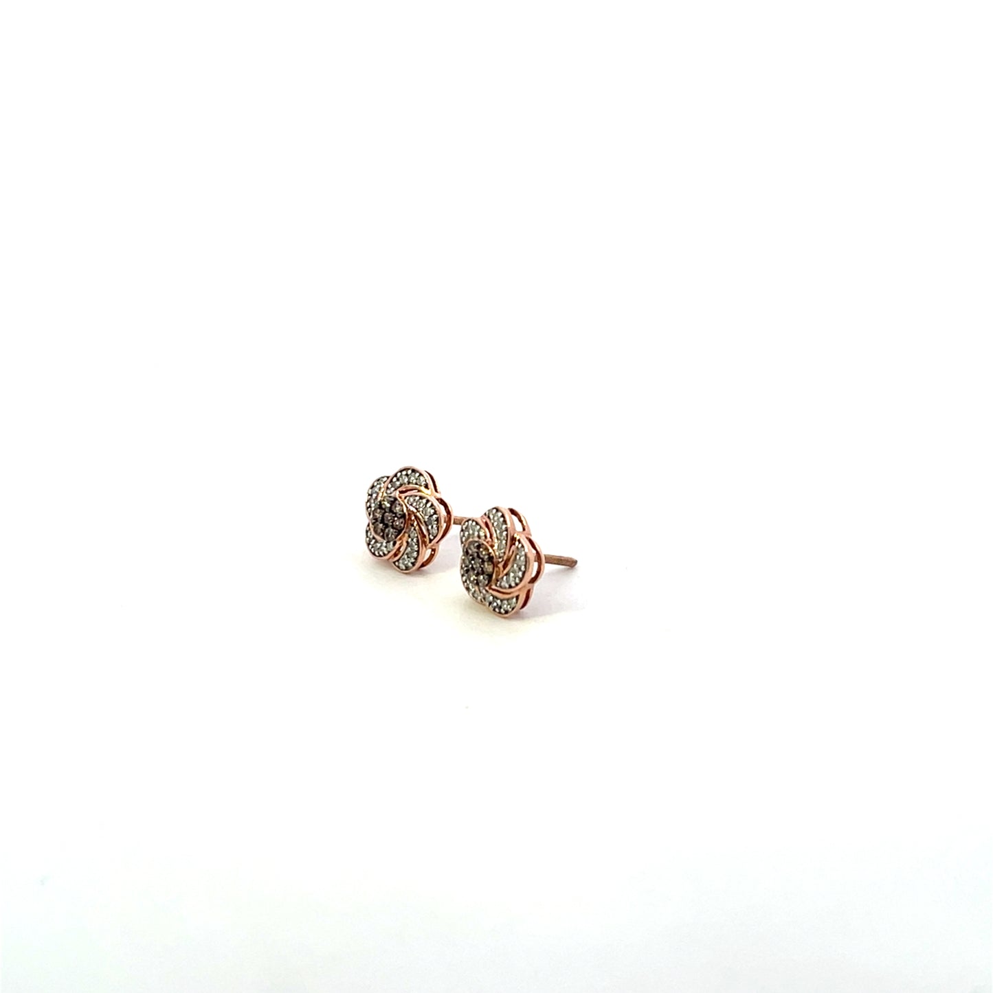 10K YG D-0.33CTW NATURAL AND COGNAC DIAMOND FLOWER EARRINGS
