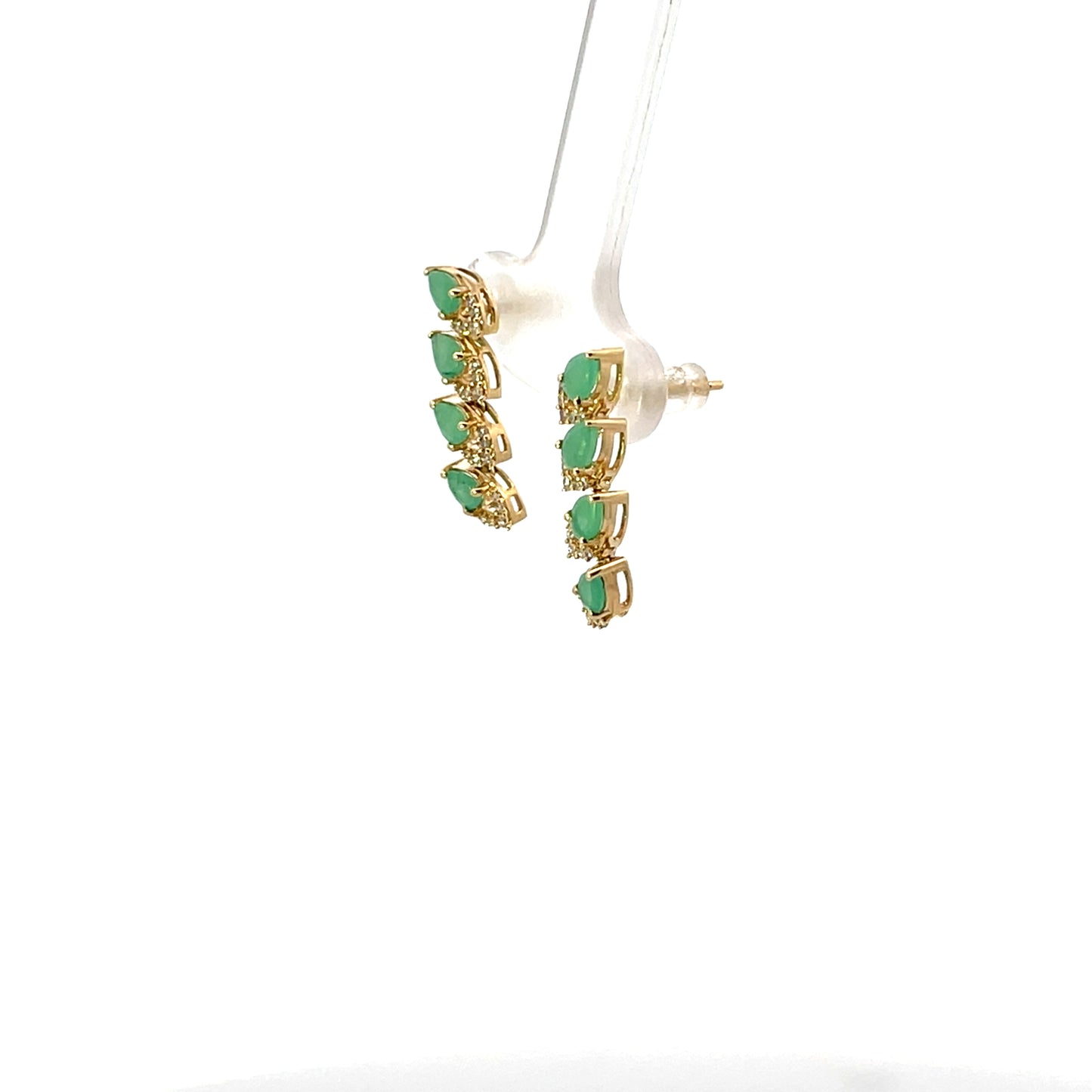 14K YG 4 EMERALD PEAR AND DIAMOND EARRINGS