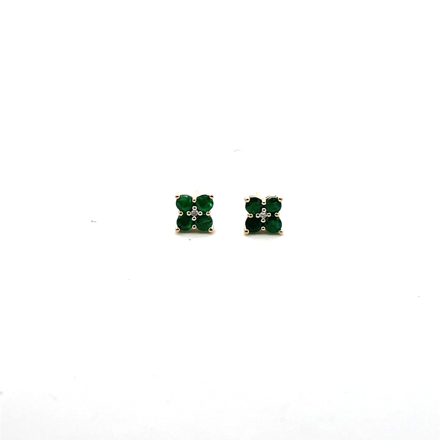 14K YG FLOWER EMERALD STUD EARRINGS