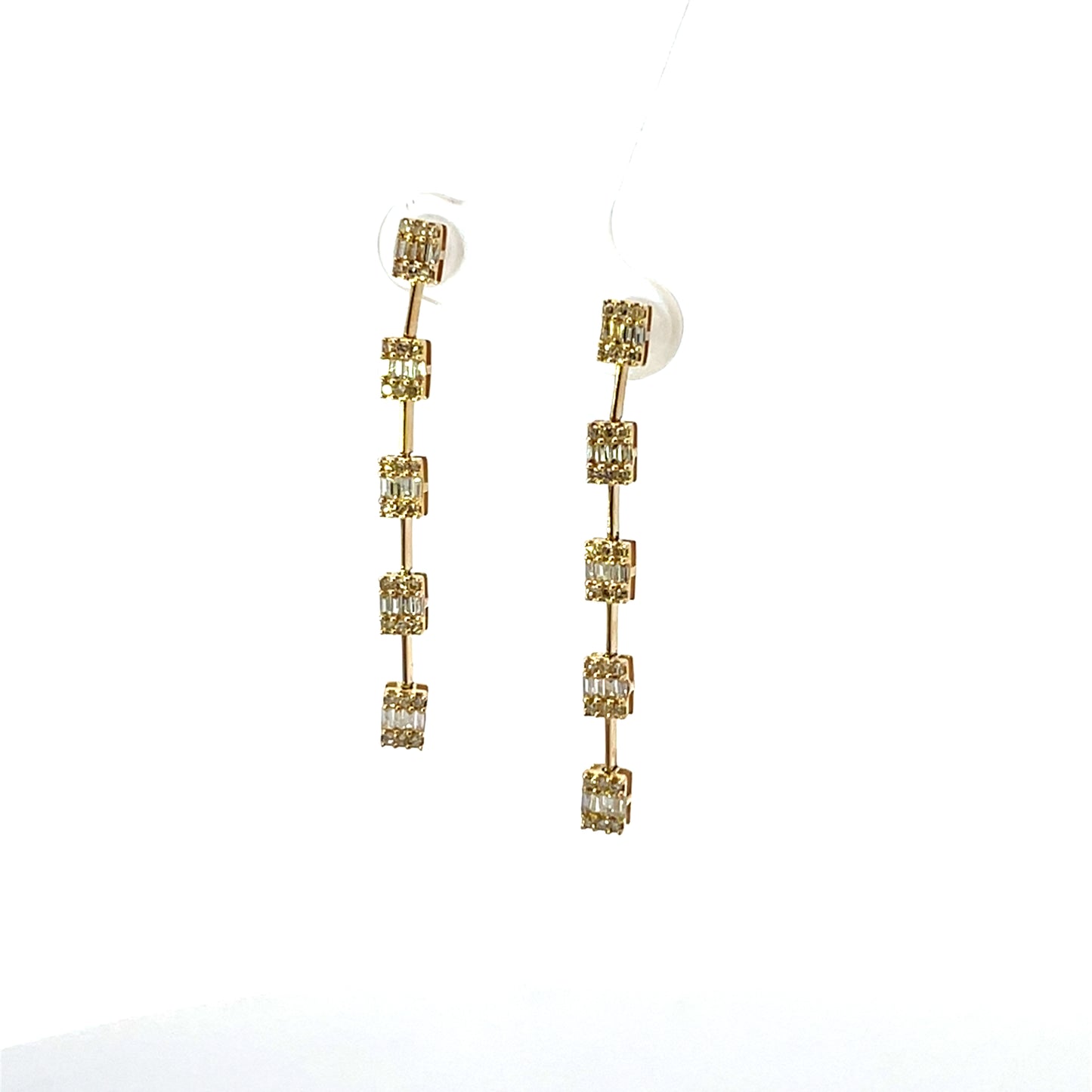 14K YG D-____CTW LONG SQUARES WITH BAGUETTE EARRINGS