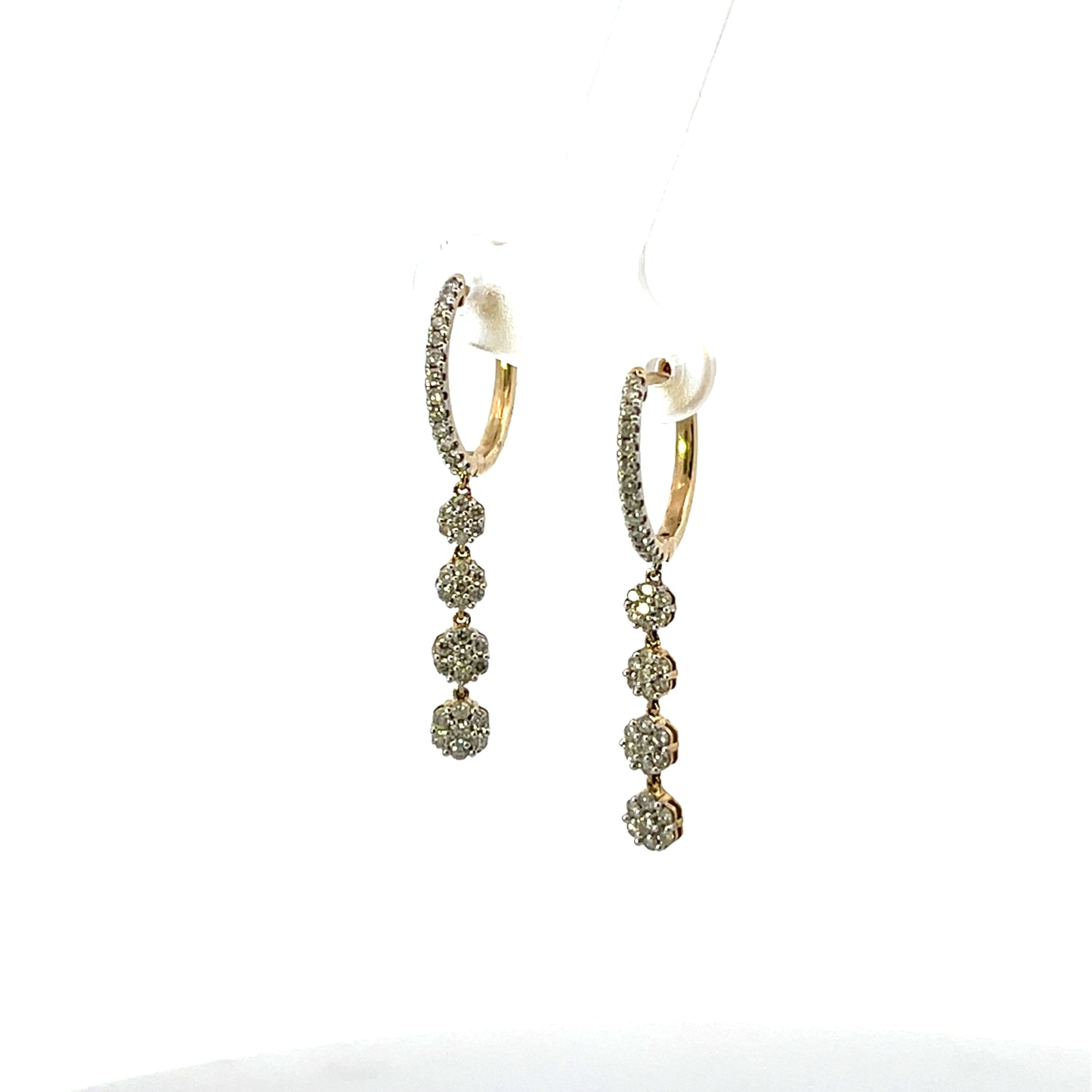 10K YG D-0.75CTW HOOPS WITH 4 DIAMOND FLOWER PENDANT EARRINGS