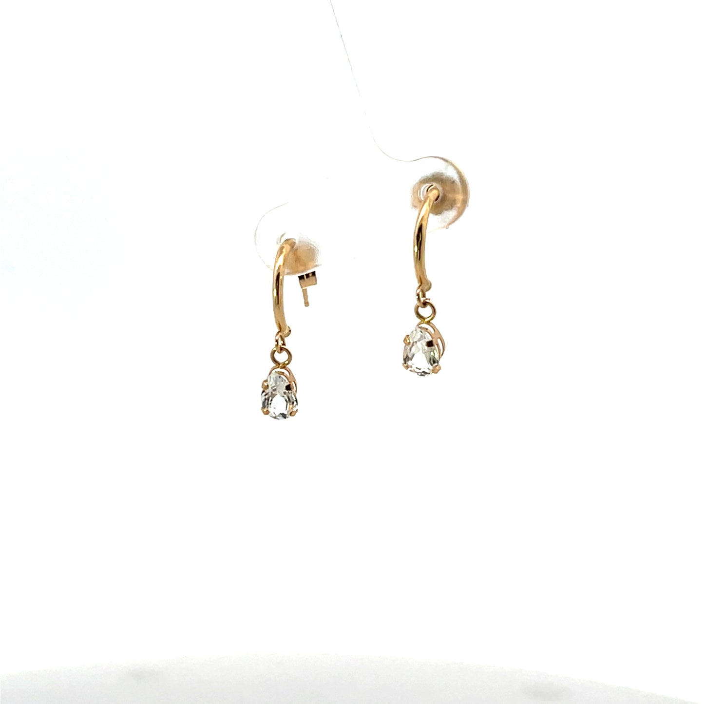 10K YG WHITE TOPAZ CHARM HOOPS