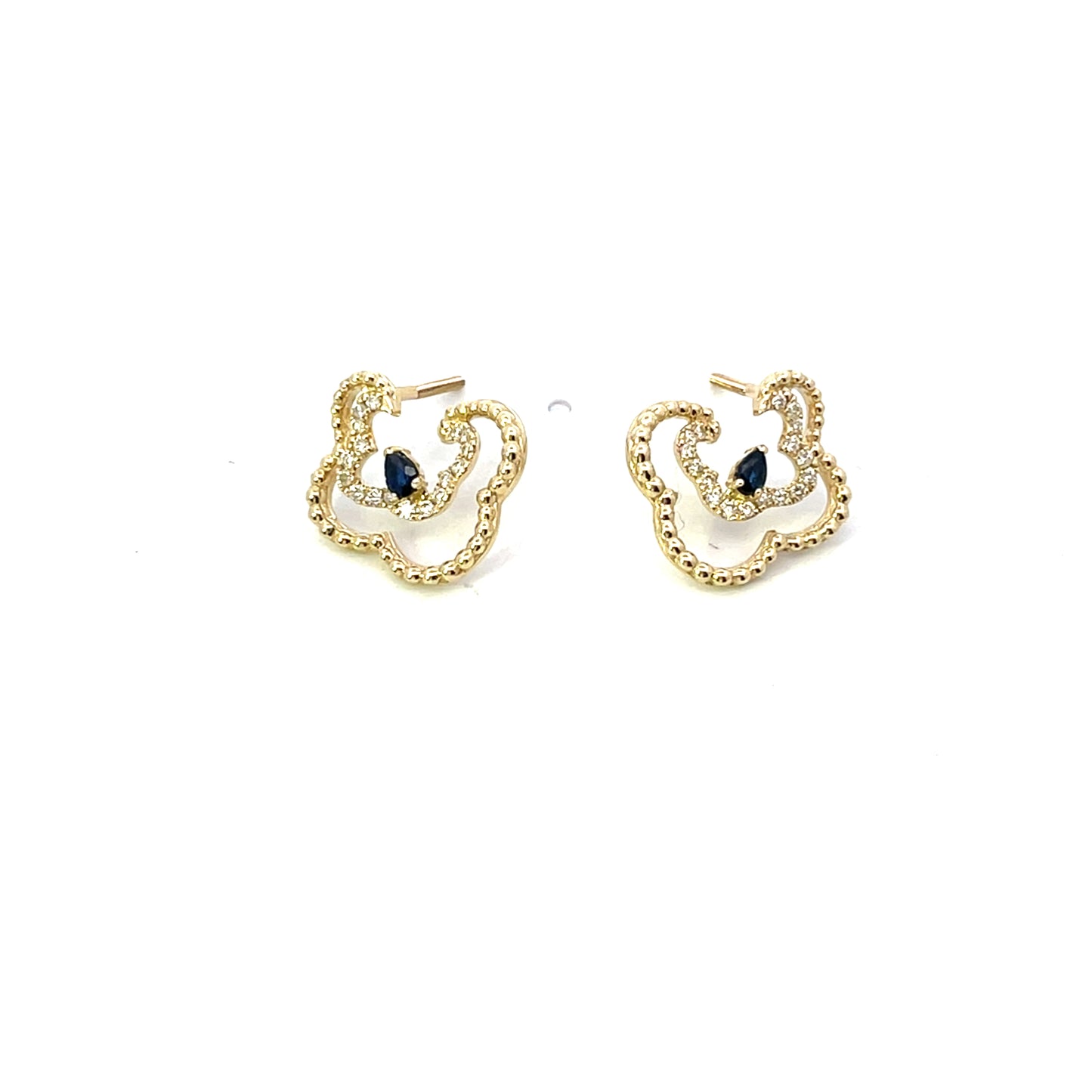 10K YG D-0.08 JACKET FLOWER EARRINGS WITH SAPPHIRE PEAR