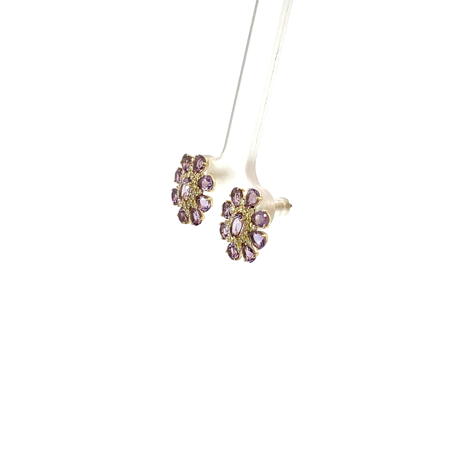 10K YG D-0.30CTW AMETHYS AND DIAMOND FLOWER EARRINGS