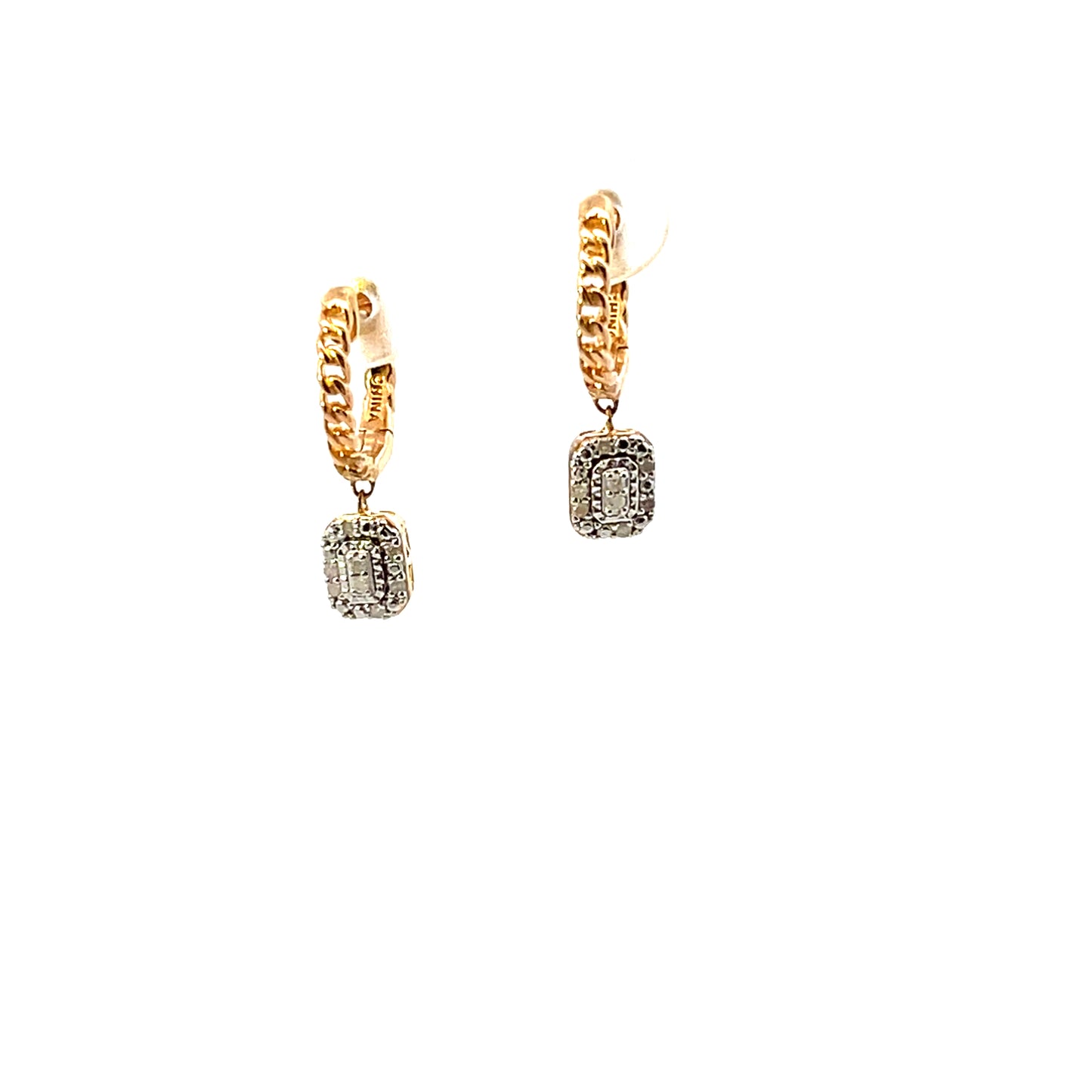 D-0.25CTW DIAMOND HOOPS WITH RECTANGLE CHARM
