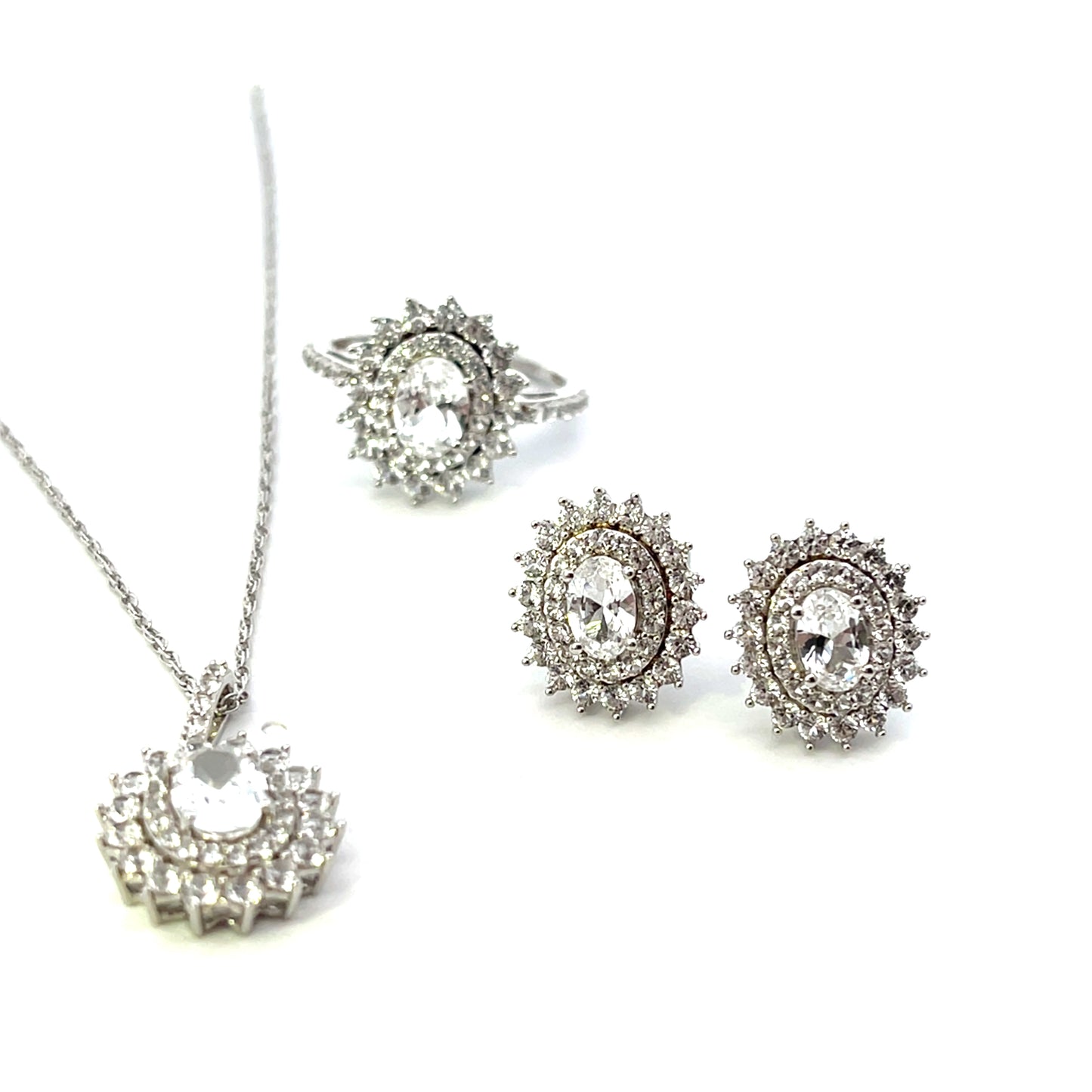 LAB CREATED WHITE TOPAZ VINTAGE SET EARRINGS NECKLACE AND RING #7