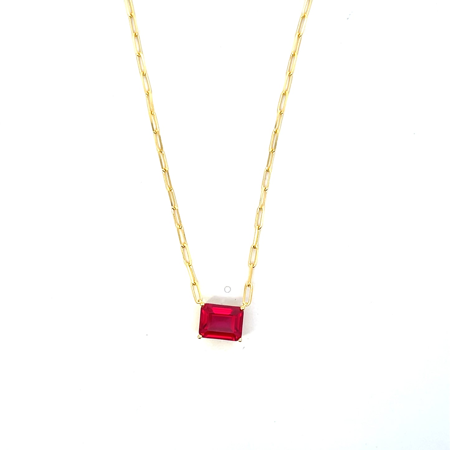 LAB CREATED RUBY SOLITAIRE WITH CLIP CHAIN NECKLACE