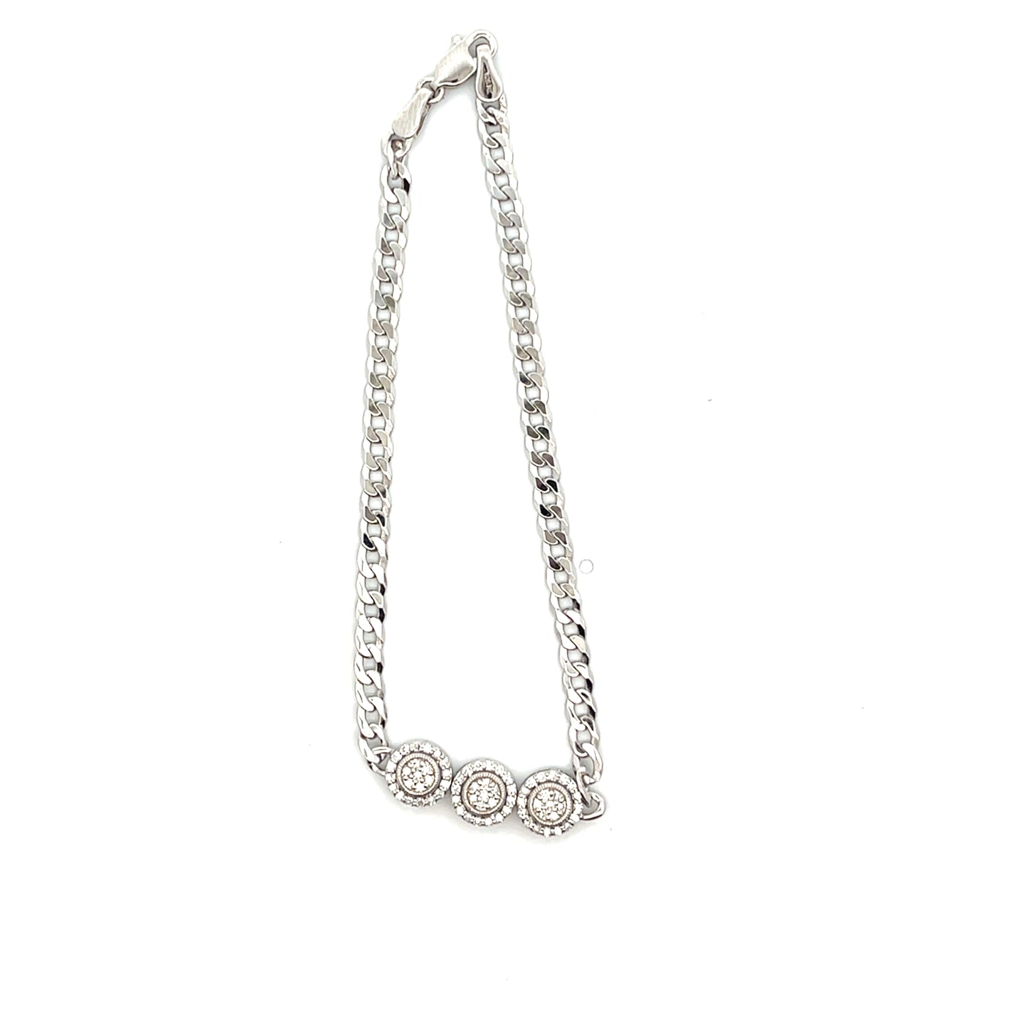 D-0.25CTW 3 CIRCLE DIAMOND PAVE CUBAN CHAIN BRACELET 7"