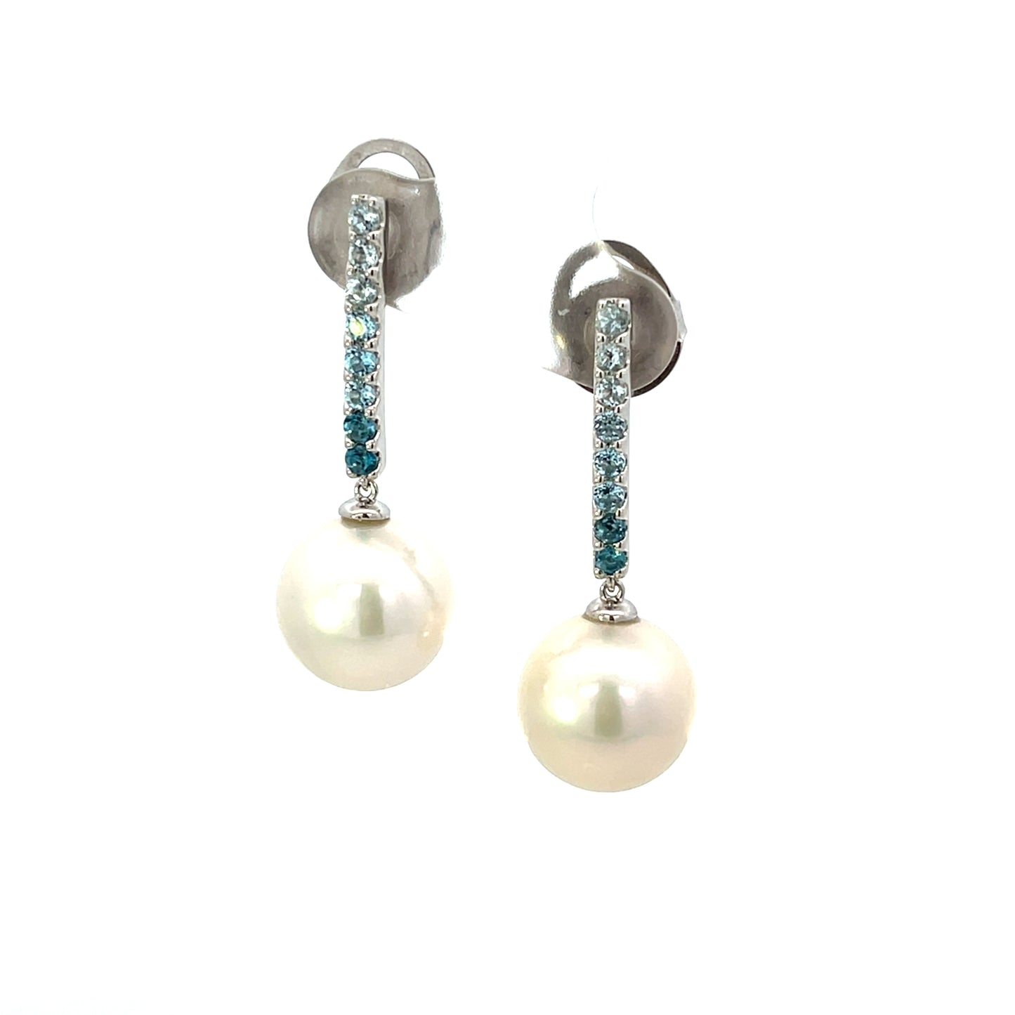 SHADES OF BLUE TOPAZ AND PEARL PENDANT EARRINGS