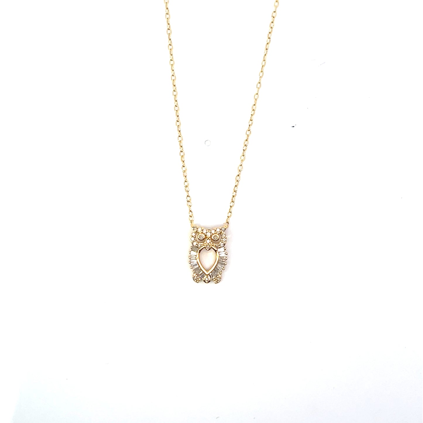 D-0.35CTW NATURAL BAGUETTE DIAMOND OWL NECKLACE SGP