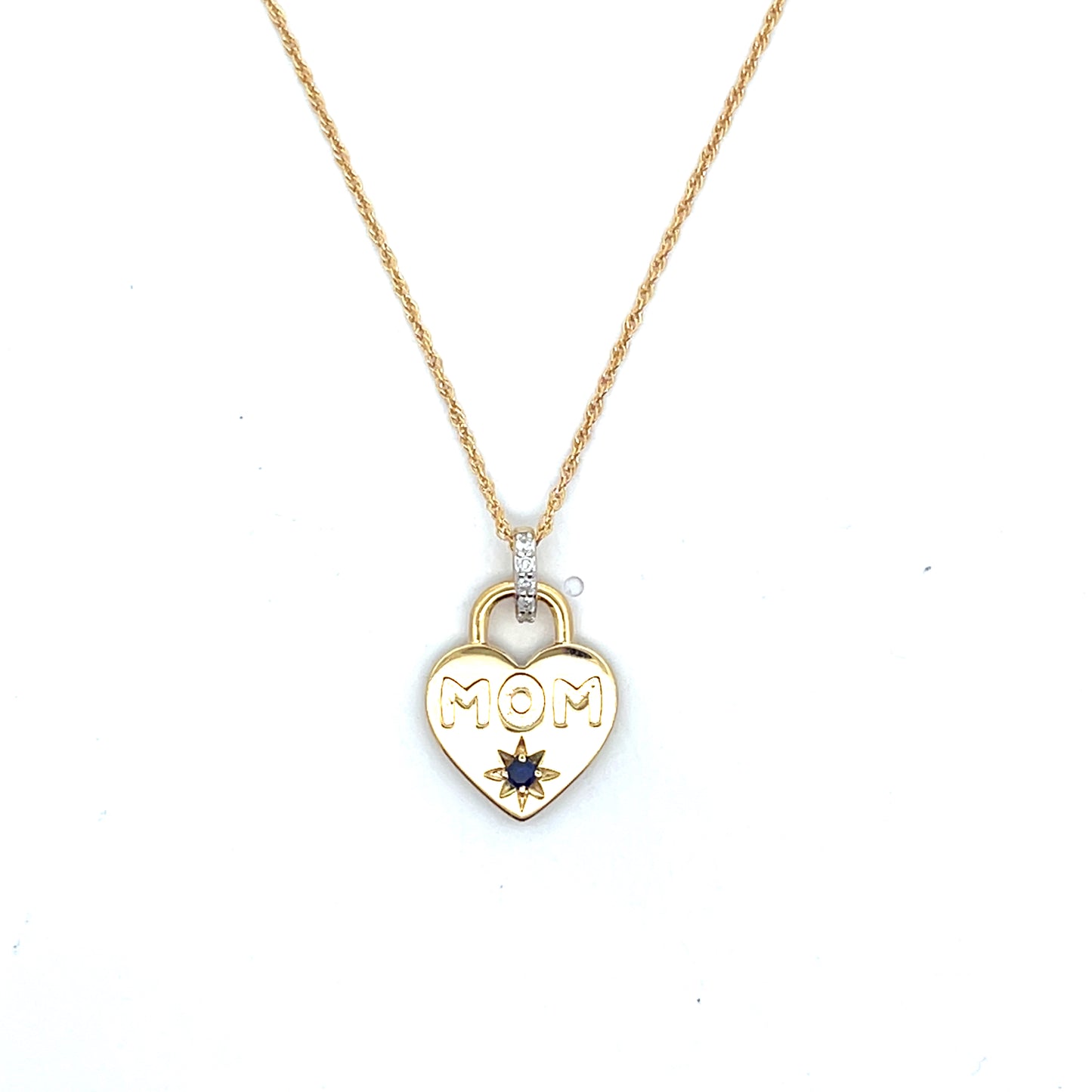 MOM HEART LOCK WITH SAPPHIRE AND DIAMOND NECKLACE