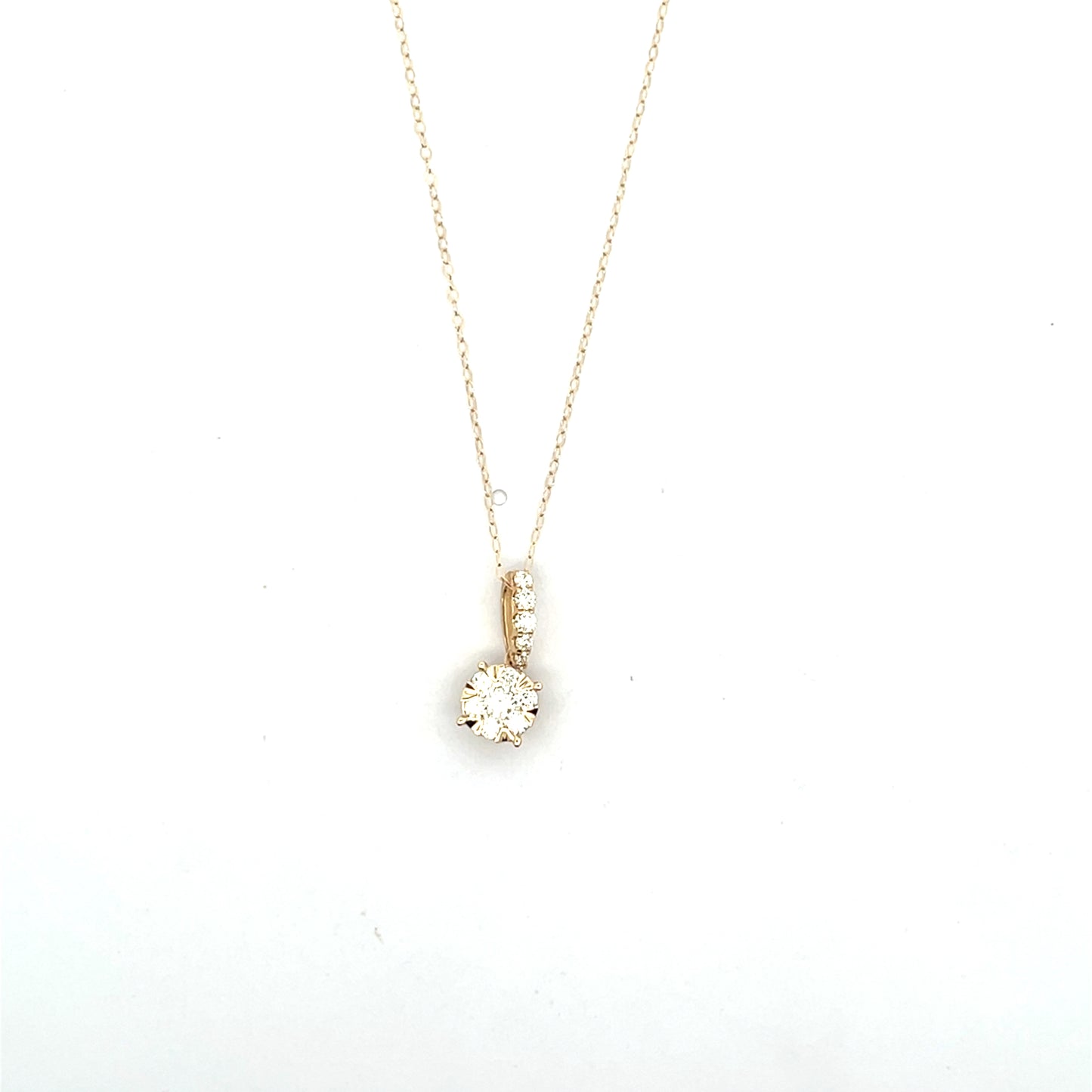 10K YG D-0.50CTW DIAMOND ROUND PAVE PENDANT NECKLACE